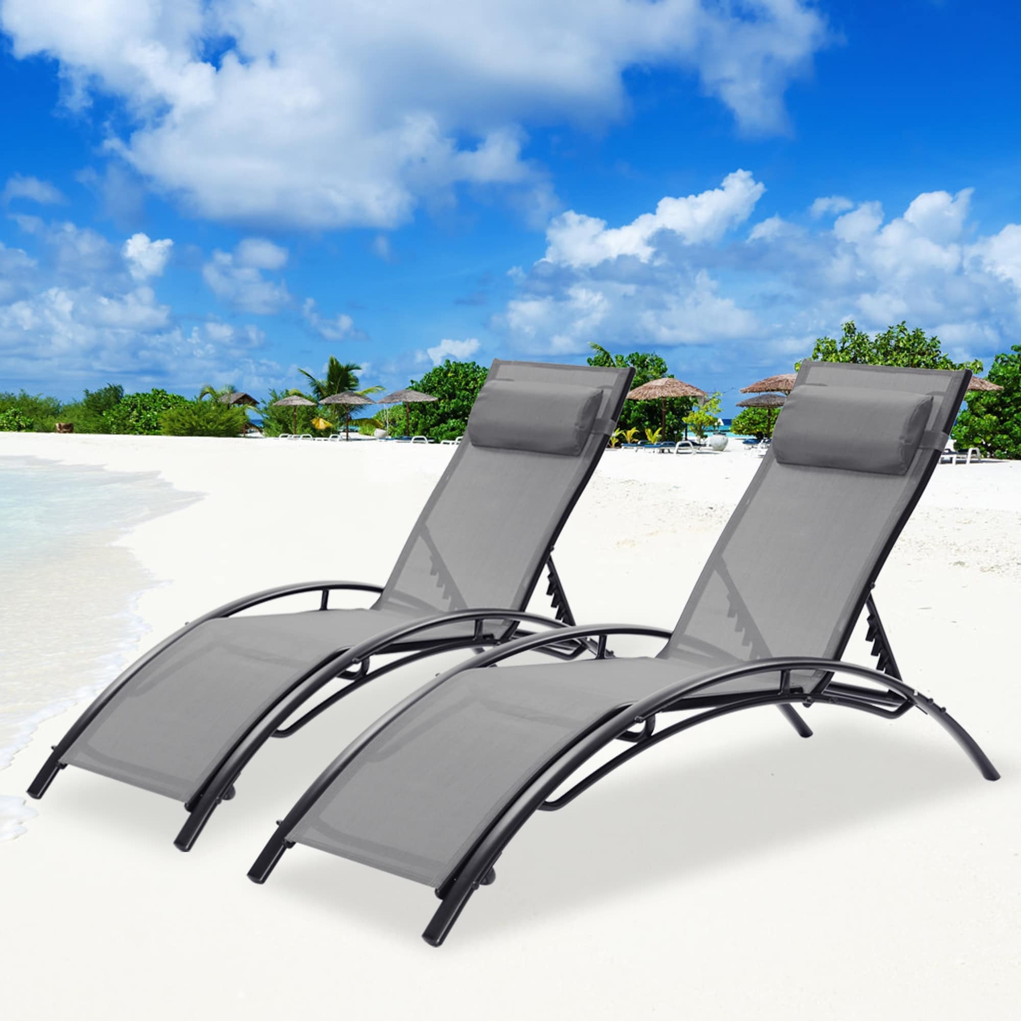 2pcs Set Chaise Lounges Outdoor Lounge Chair Lounger Recliner Chair For Patio Lawn Beach Pool Side Sunbathing