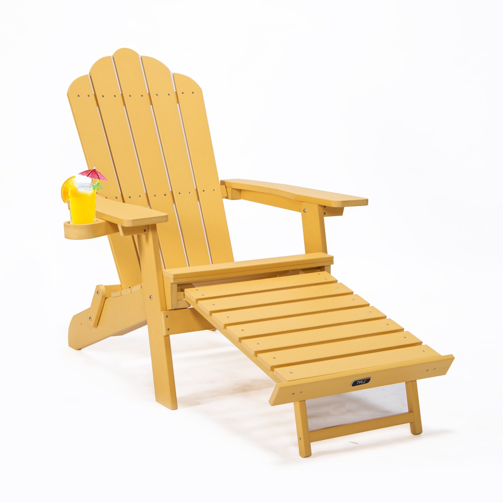 Poly Lumber Folding Adirondack Chair With Pullout Ottoman And Cup Holder