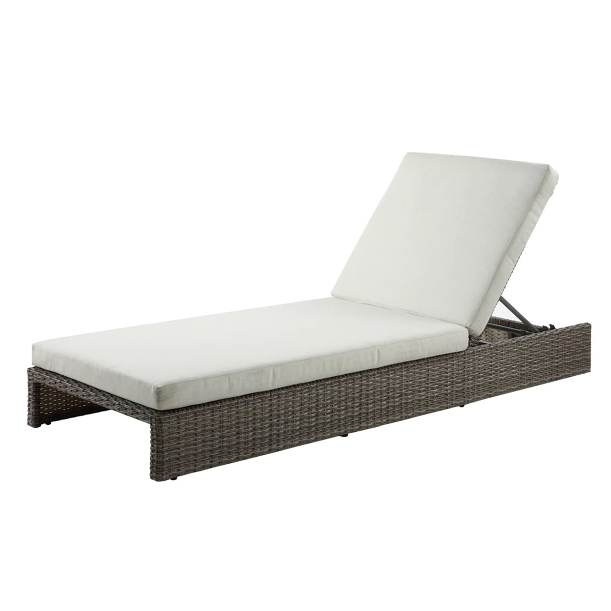 71 Inch Outdoor Patio Lounge Chaise  All Weather Rattan Wicker  Brown White