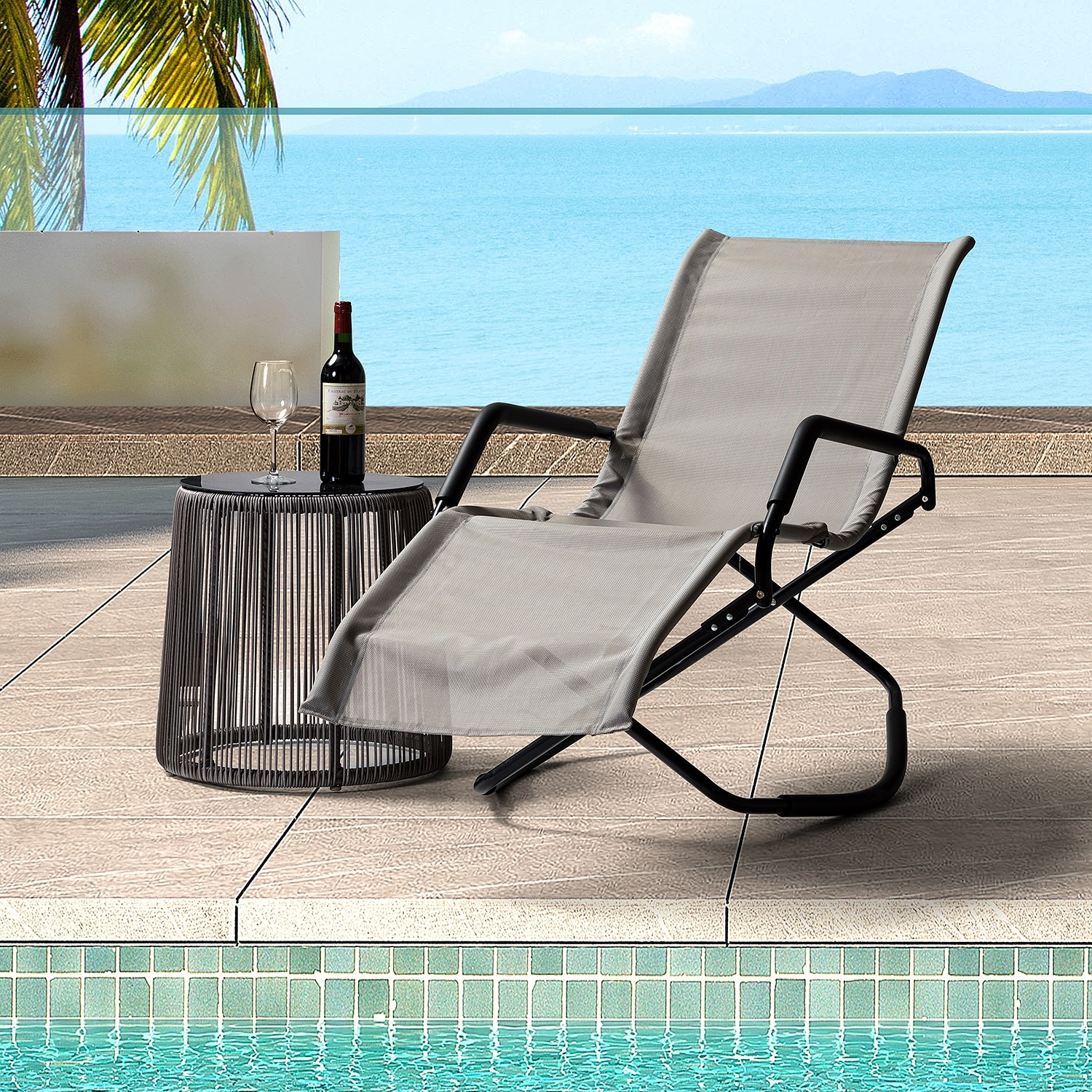 Aqarq Patio 59.7 Rocking and Glider Lounge Chair With Metal Base By Hulala Home