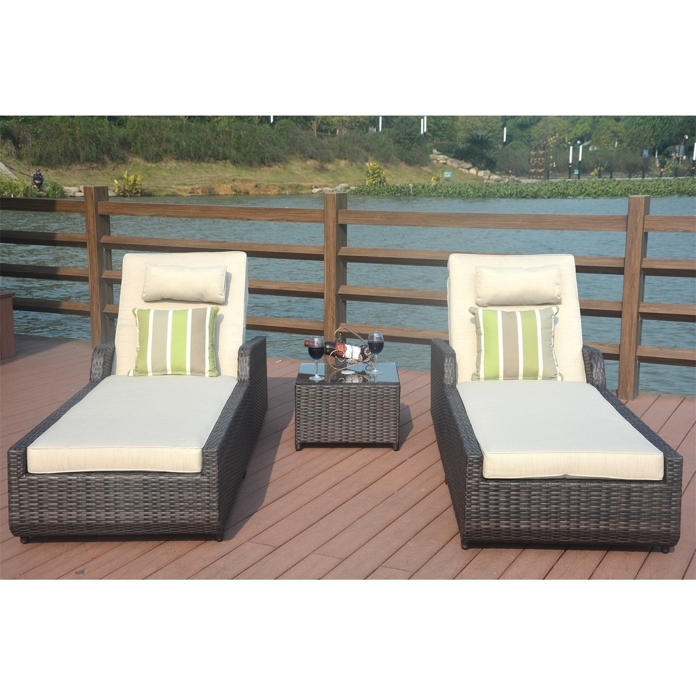 Jamaica 3-pieces Outdoor Aluminum Adjustable Wicker Chaise Lounge Set