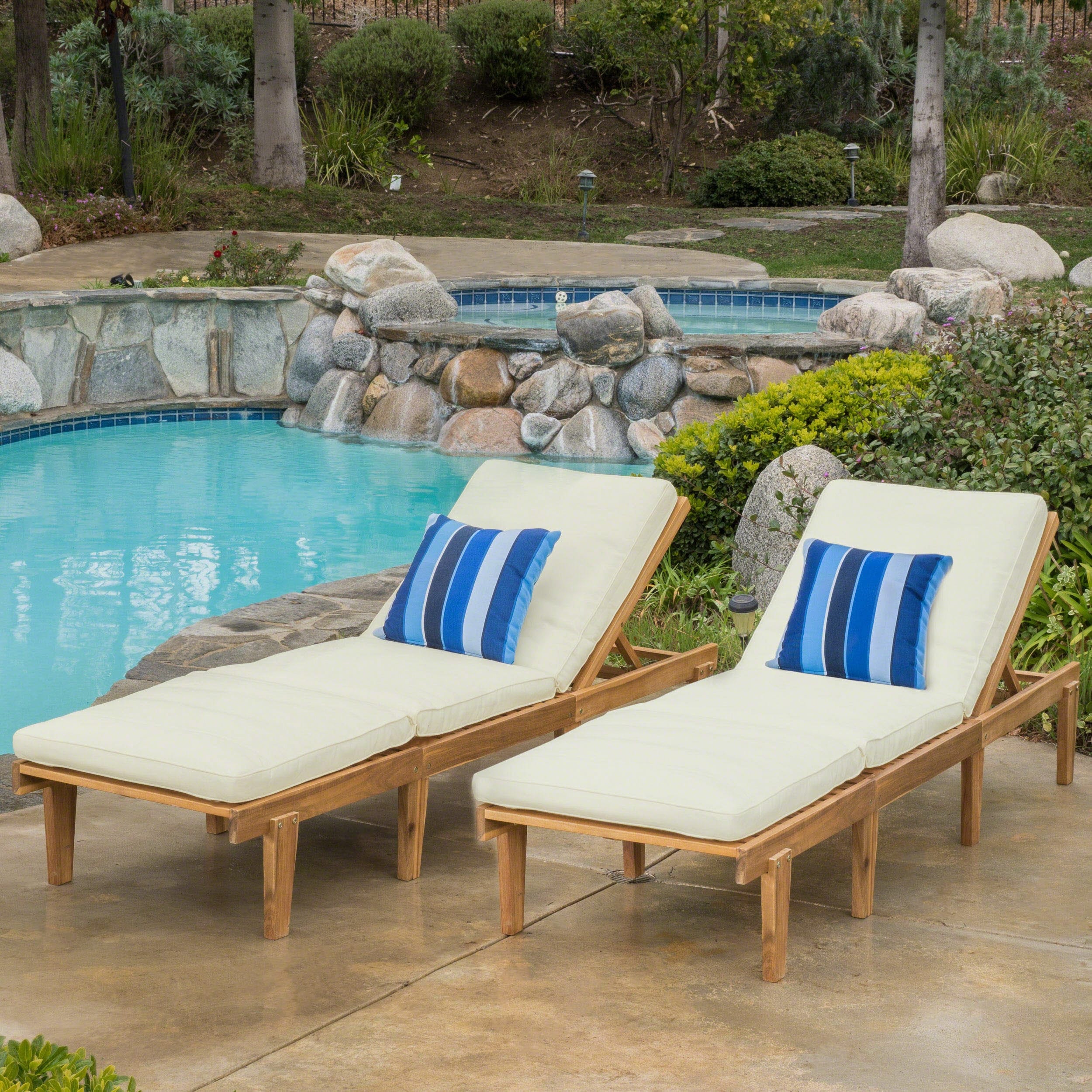 Ariana Outdoor Cushioned Acacia Chaise Lounges (set Of 2) By Christopher Knight Home