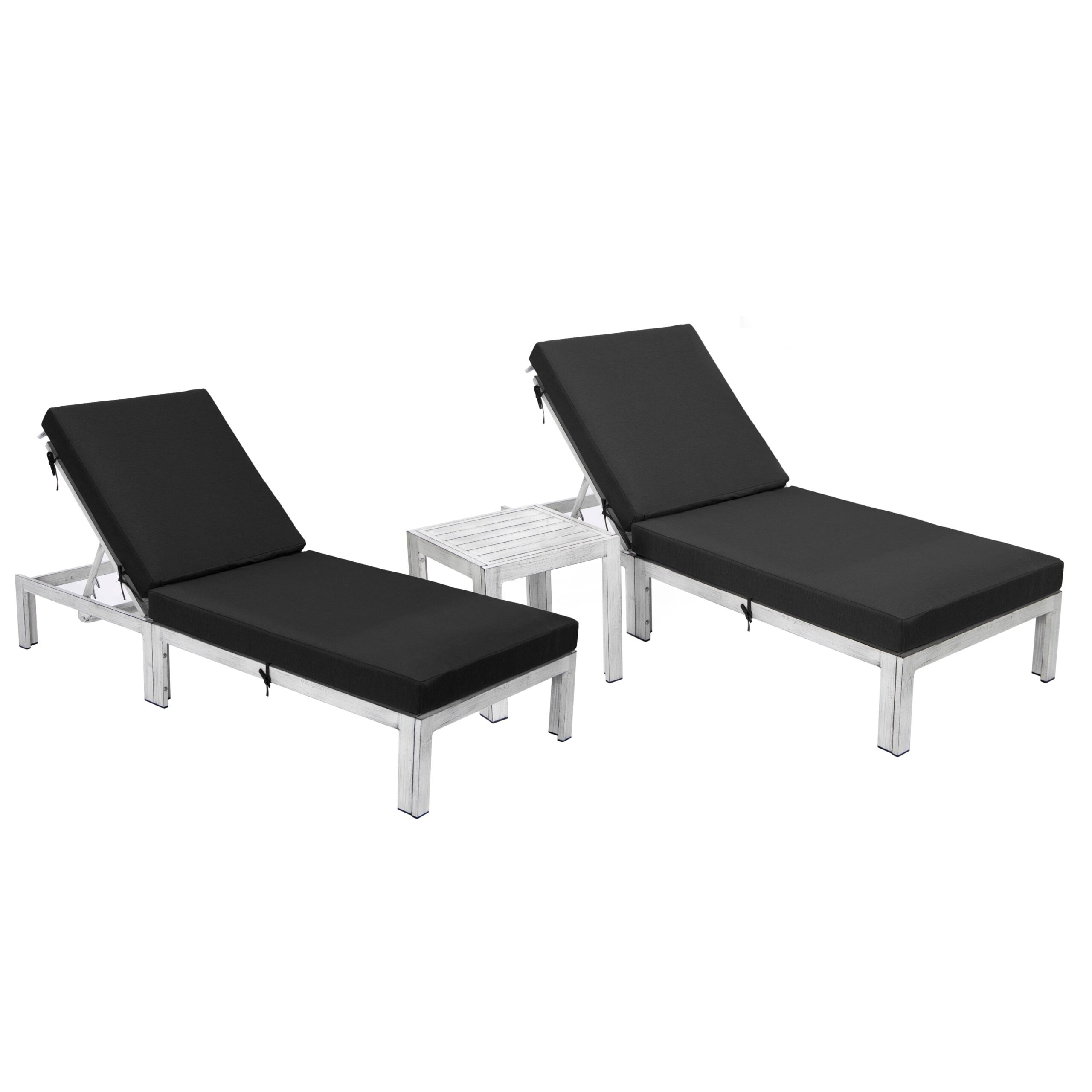 Leisuremod Chelsea Grey Chaise Lounge Chair Set Of 2 With Side Table