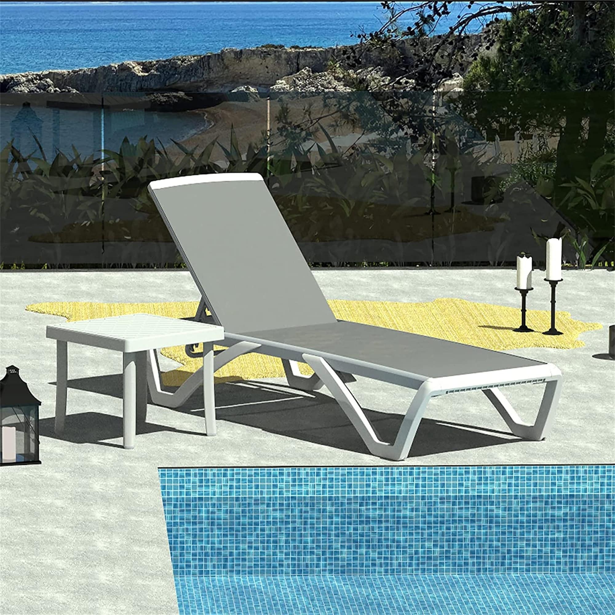 Patio Chaise Lounge Adjustable Aluminum Pool Lounge Chairs With Arm All Weather Pool Chairs