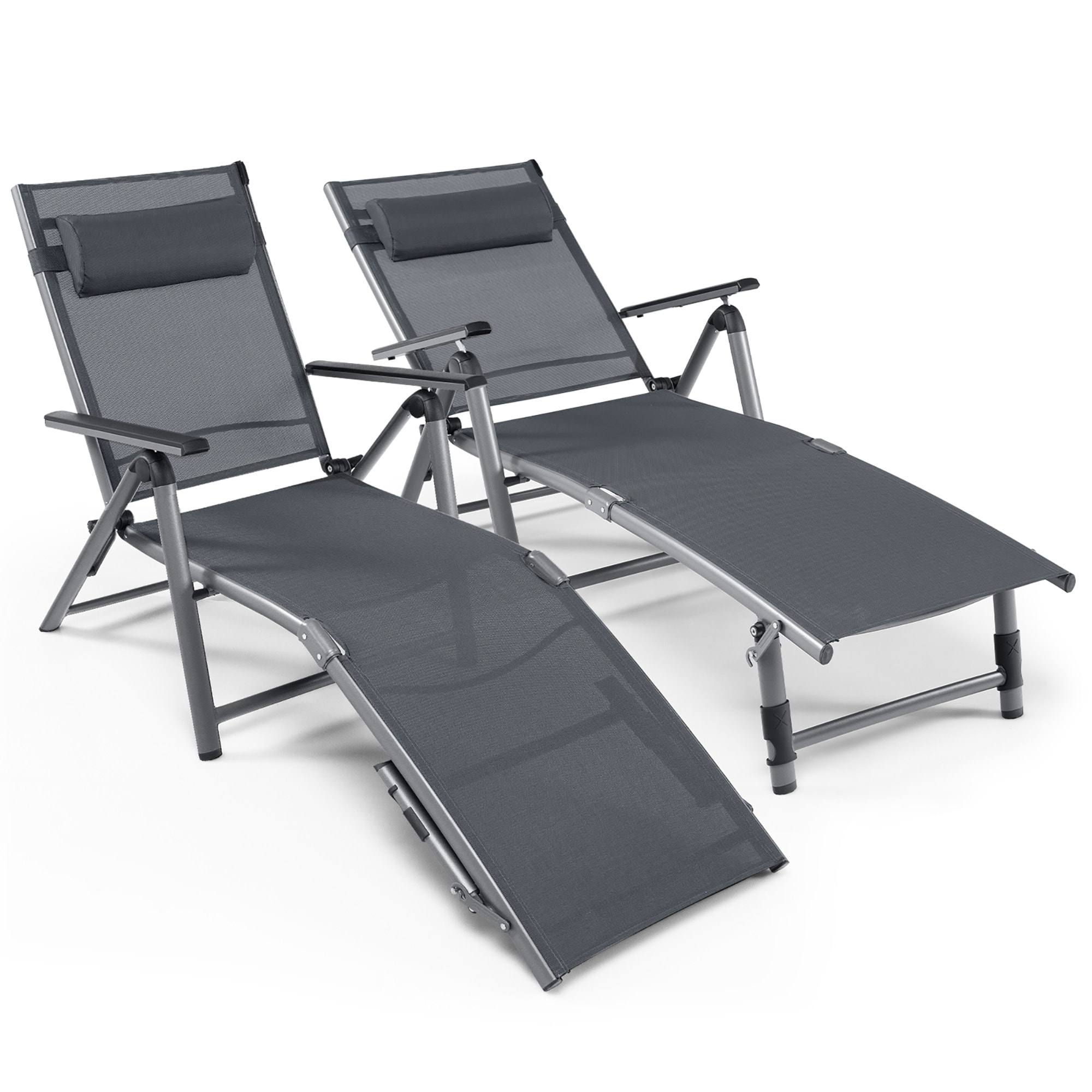 Patio Folding Aluminum Lounge Chair Chaise Adjustable Back Armrest