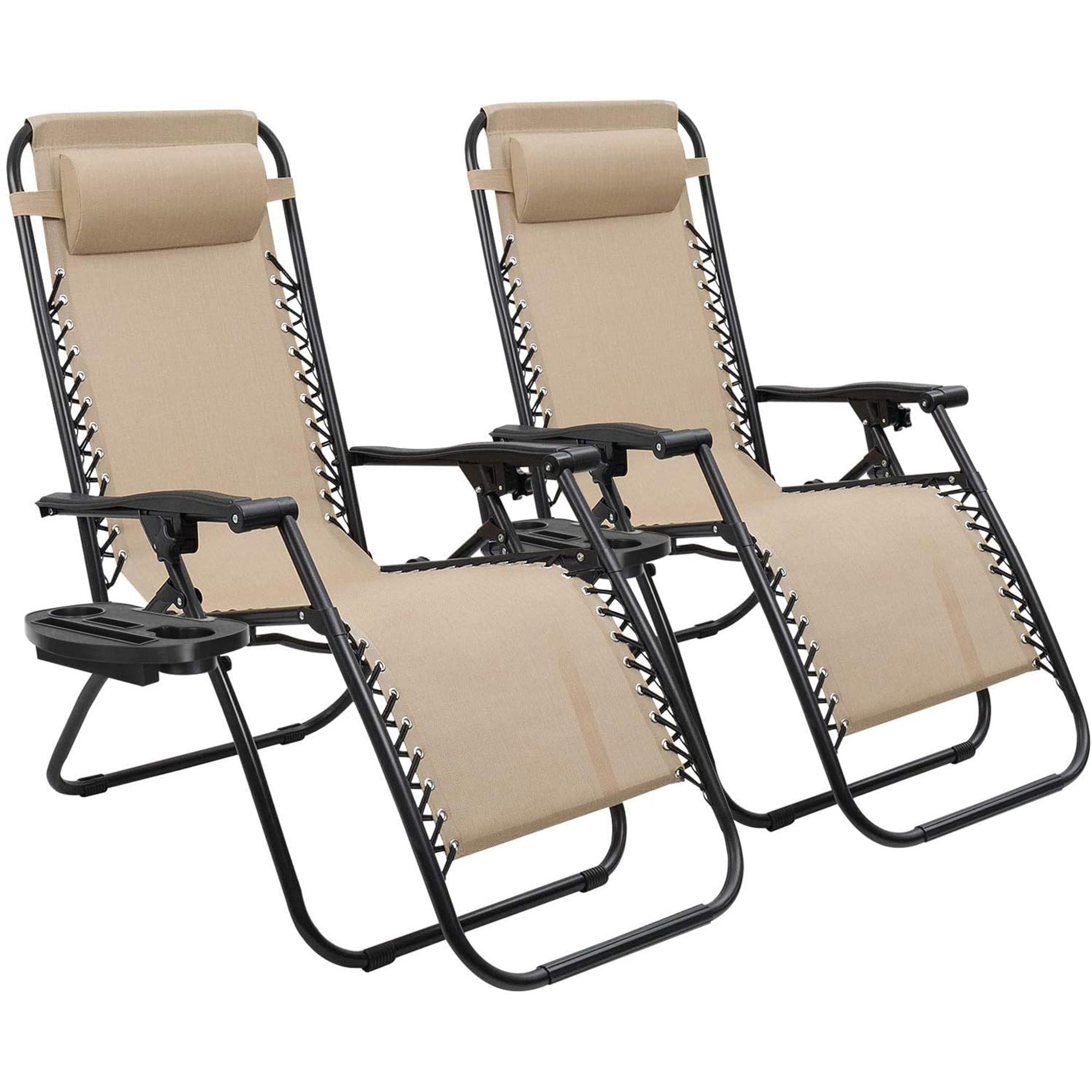 2 Patio Zero Gravity Lounge Chairs For Outdoor Leisure With Adjustable Pillows