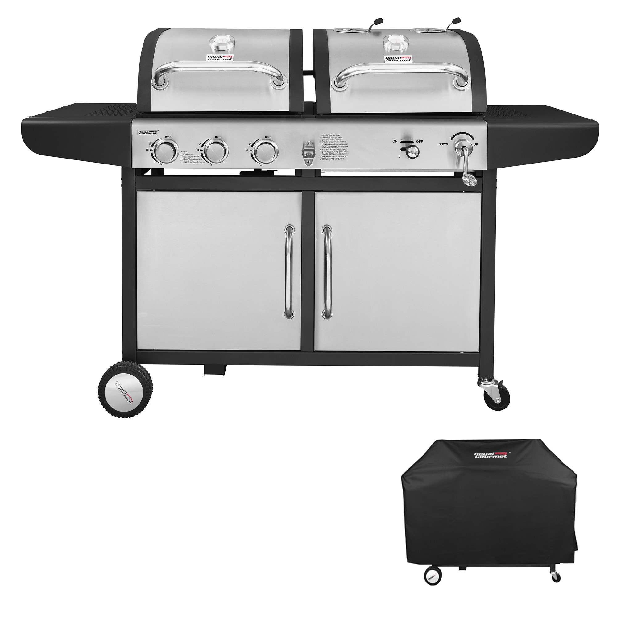 Royal Gourmet 3-burner Cabinet Gas And Charcoal Grill Combo With Cover  Stainless Steel