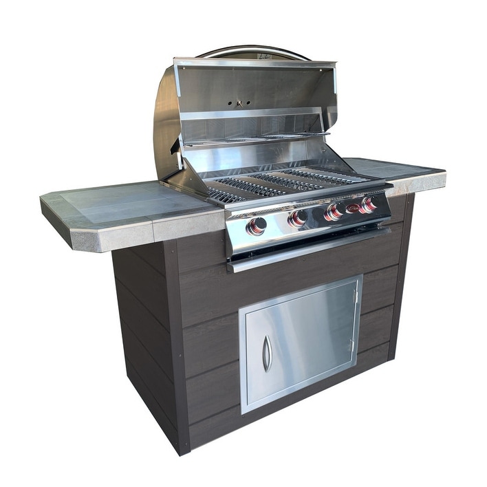 4-burner  7 Ft. Synthetic Wood Panel Propane Gas Grill Island In Stainless Steel