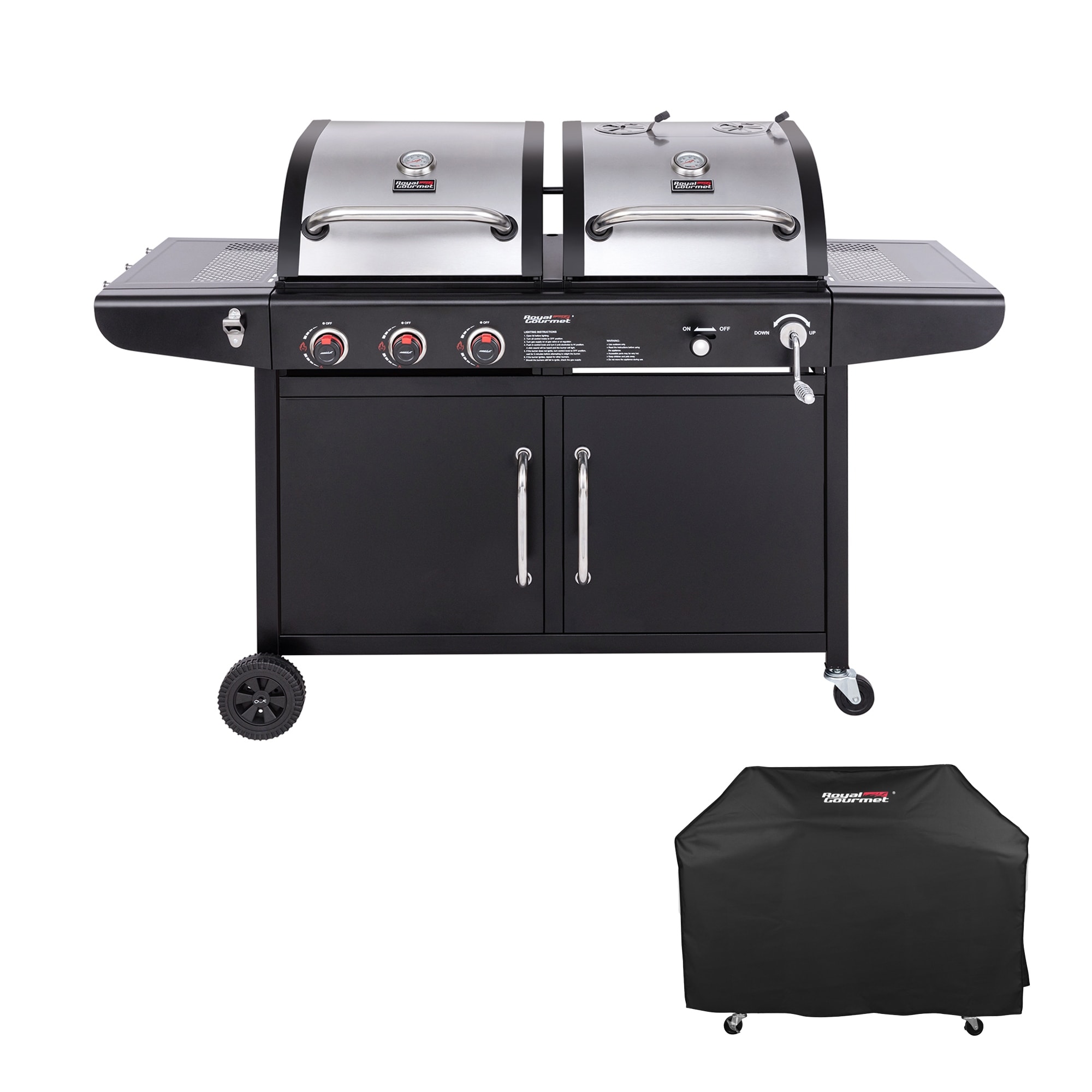 Royal Gourmet 3-burner Dual Fuel Cabinet Gas And Charcoal Grill Combo With Cover  Black