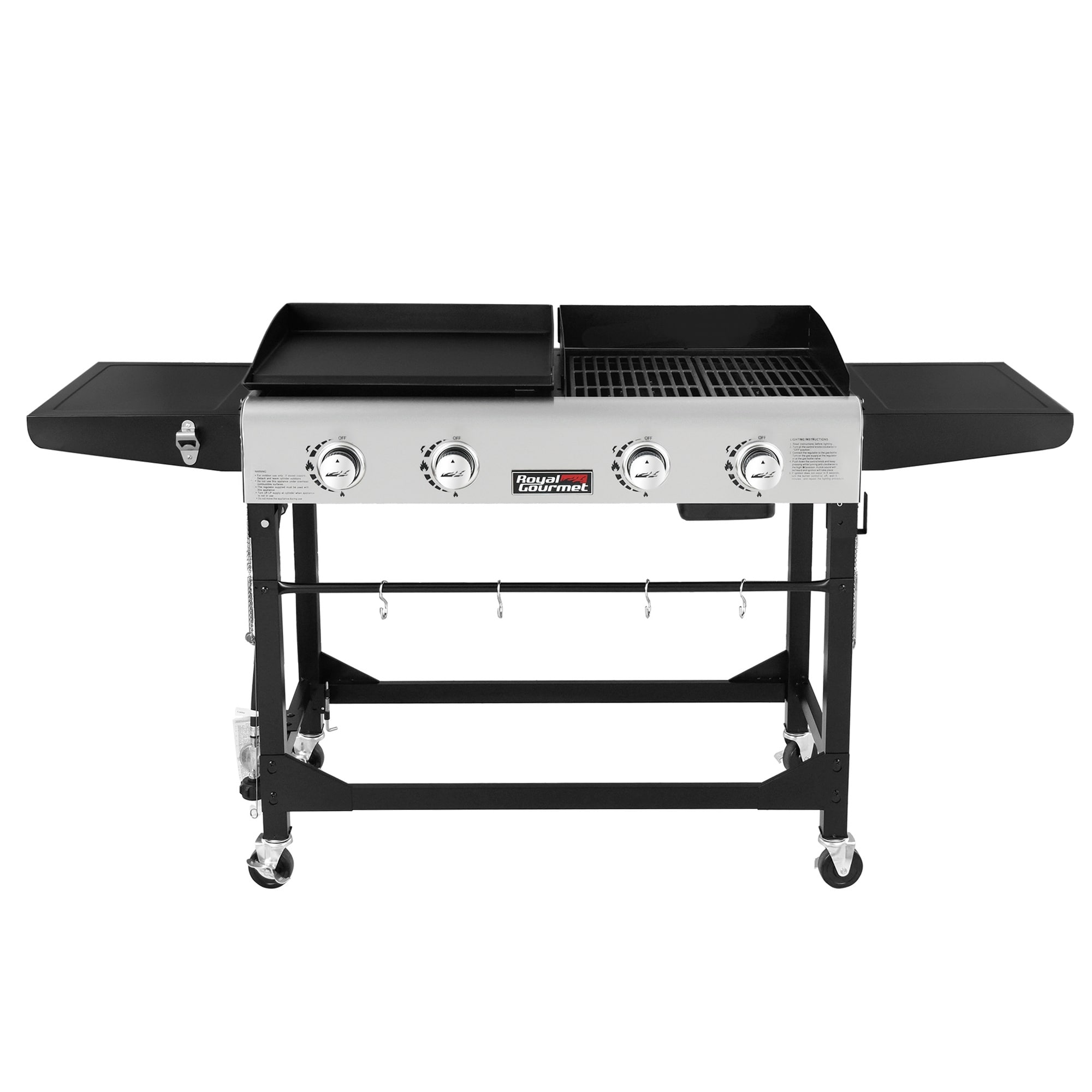 Royal Gourmet 4-burner Portable Flat Top Gas Grill And Griddle Combo With Folding Legs  Black and Silver