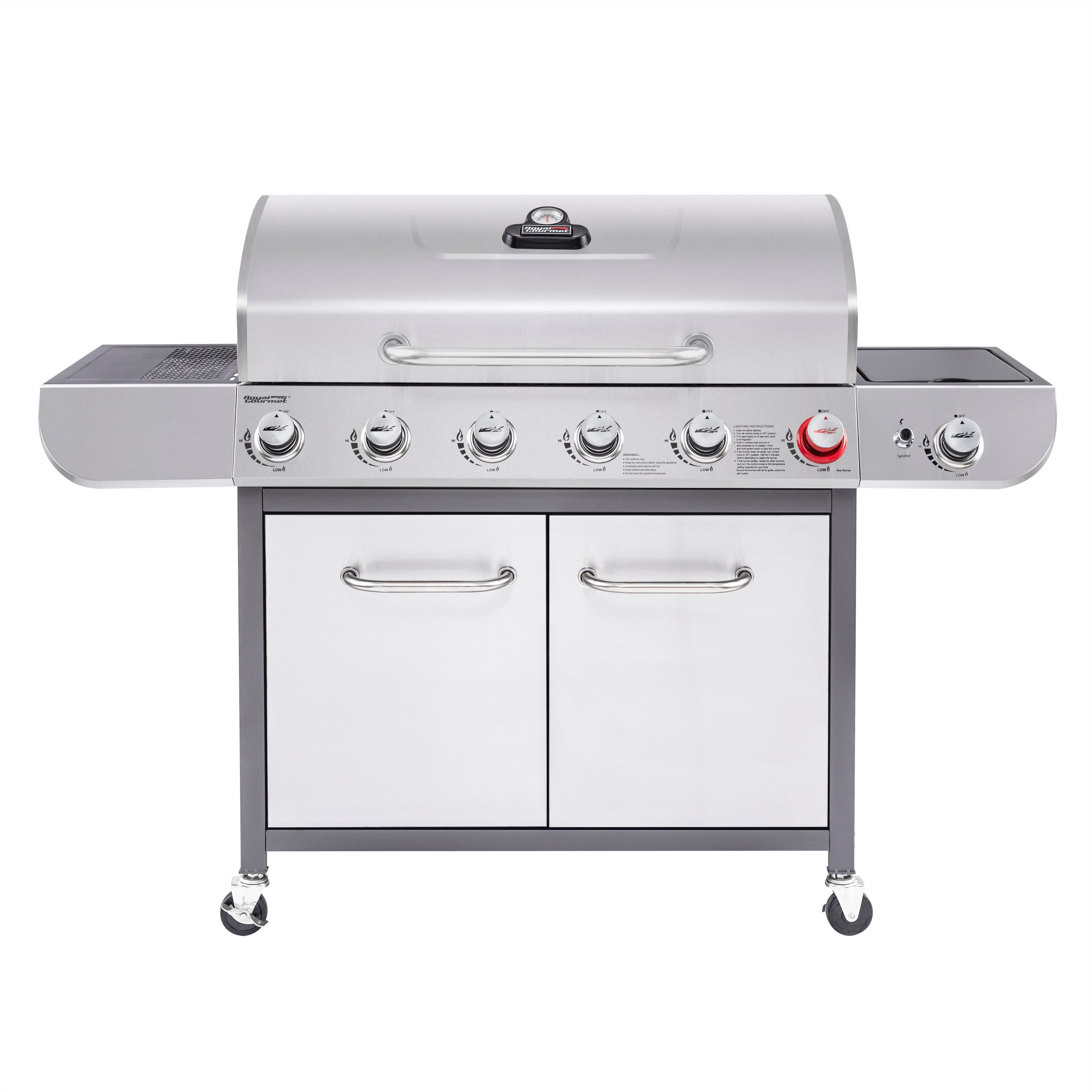 Royal Gourmet 6-burner Liquid Propane Cabinet Style Gas Grill With Sear And Side Burners  Sliver