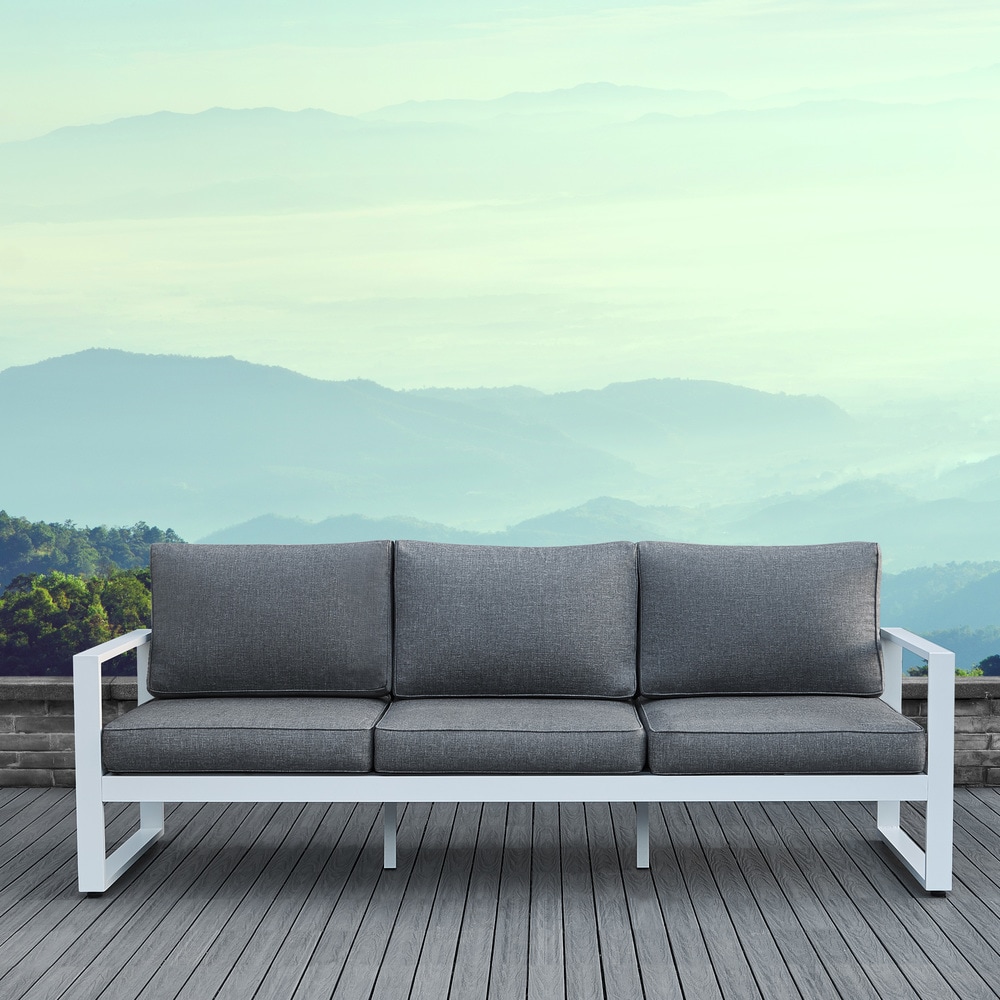 Baltic Outdoor Sofa In White With Grey Cushion By Real Flame