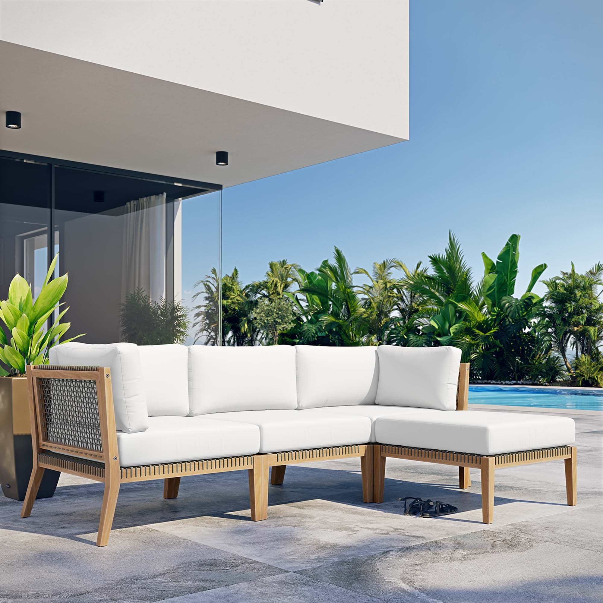 Clearwater Outdoor Patio Teak Wood 4-piece Sectional Sofa|gr