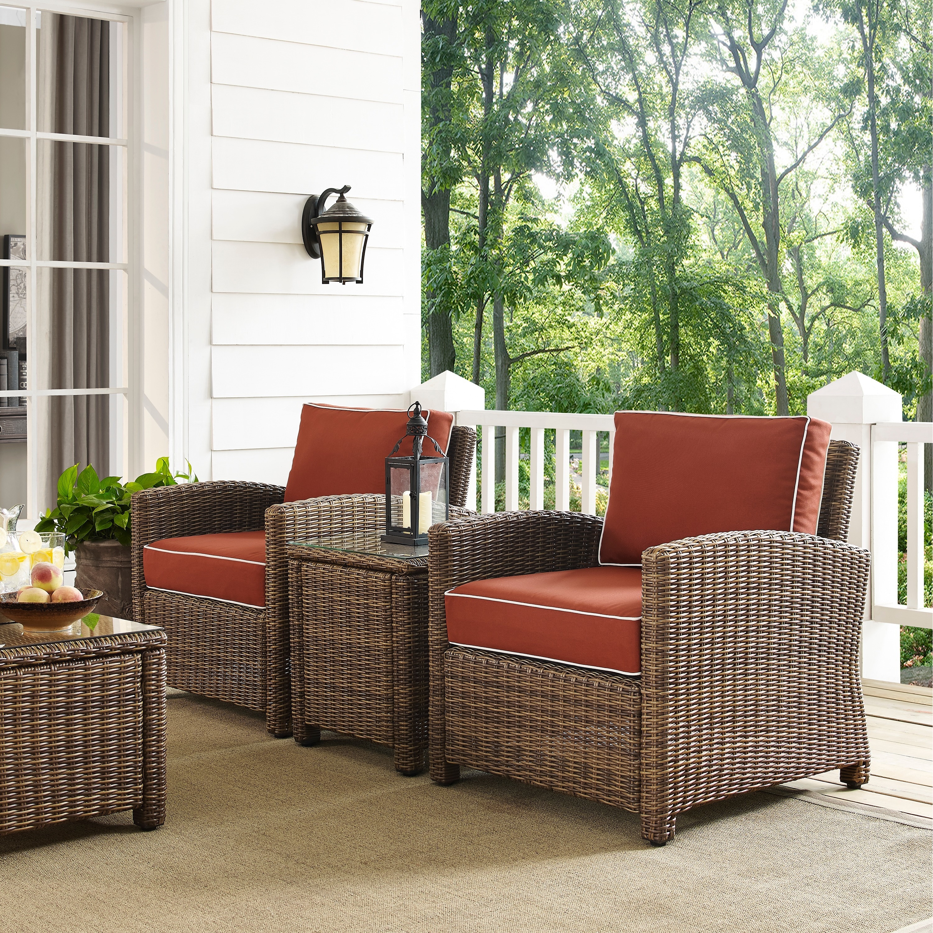 Bradenton Outdoor All-weather Wicker 3-piece Conversation Set With Sangria Cushions