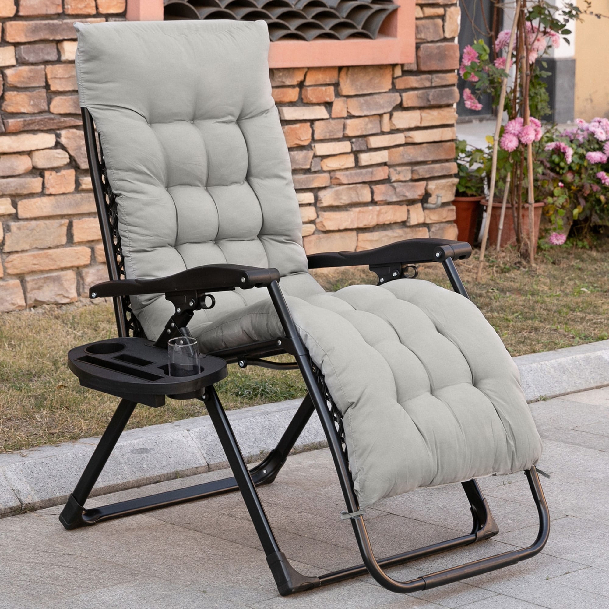 Outsunny Padded Zero Gravity Chairs  Folding Recliner Chair  Patio Lounger With Cup Holder  Adjustable Backrest