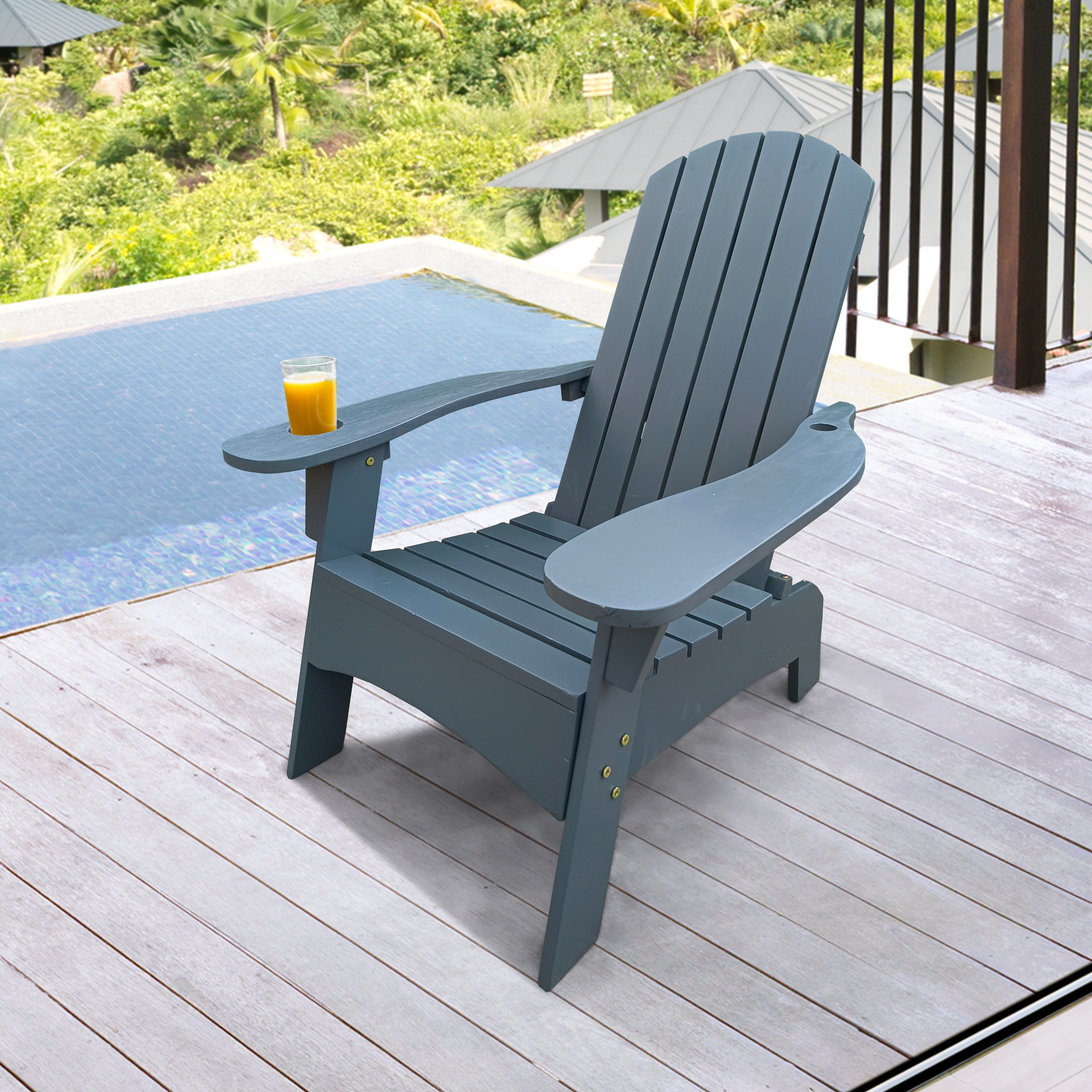 Outdoor Adirondack Chair With Cup Holder  Wide Seat and Armrest  Tall Slanted Back Design  Suitable Any Indoor Or Outdoor Places