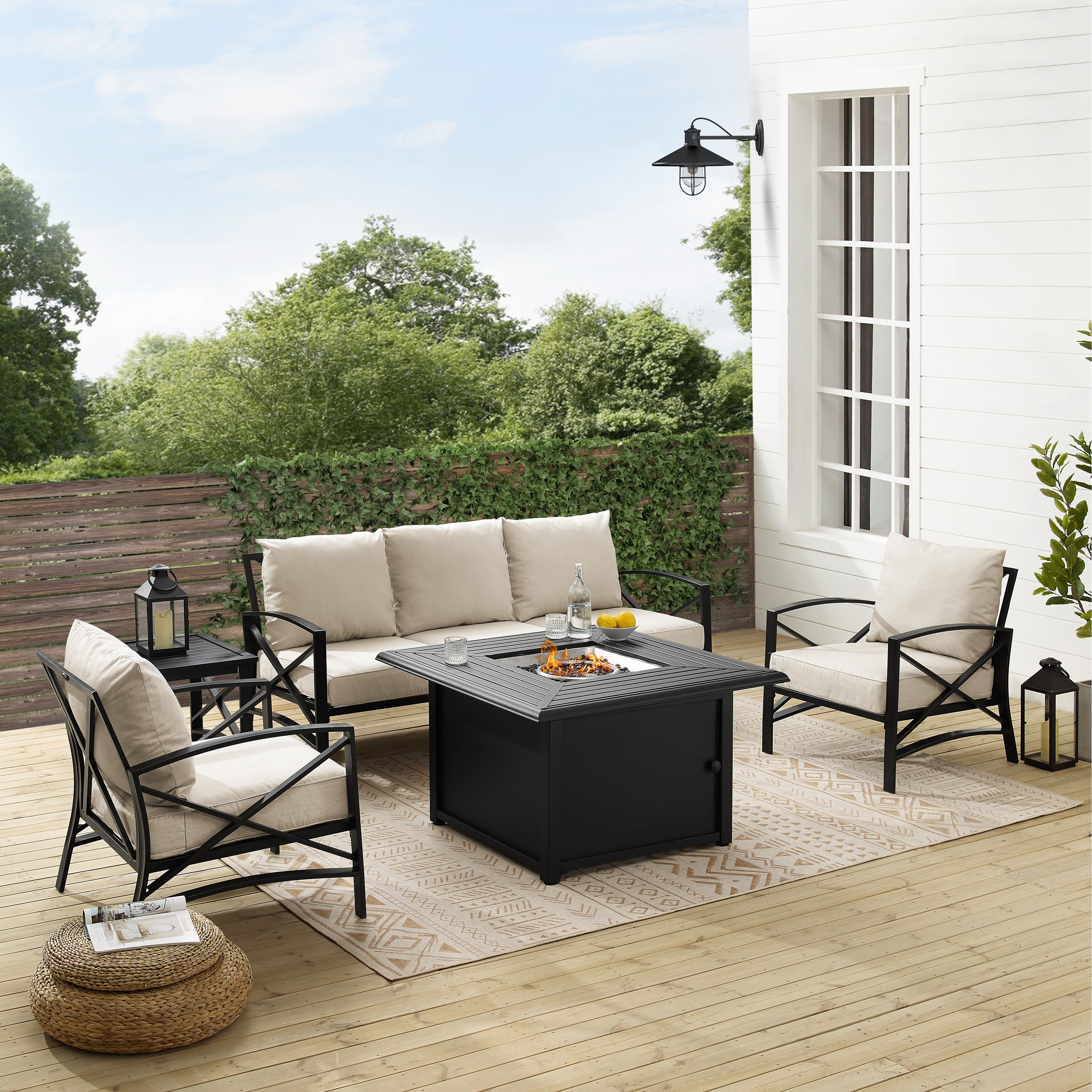 Kaplan 5pc Outdoor Sofa Set W/fire Table