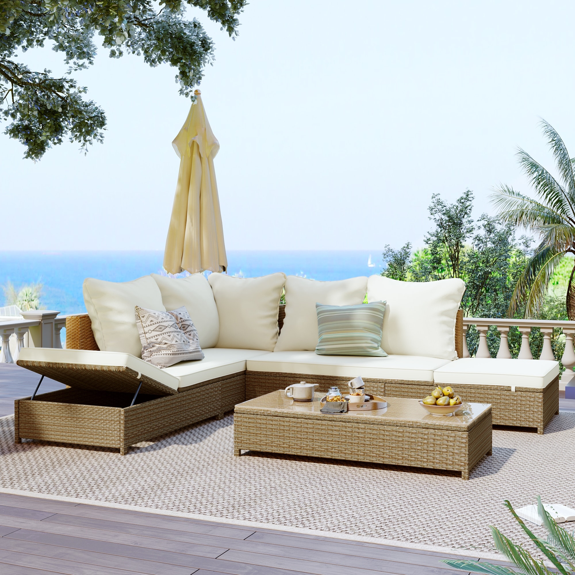 3-piece All-weather Pe Wicker Sectional Set With Chaise Lounge