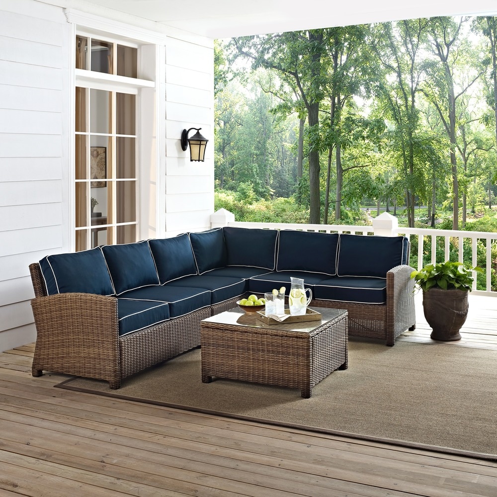 Bradenton 5-piece Outdoor Wicker Seating Set With Navy Cushions - 109.25 w X 84.25 d X 32.5 h