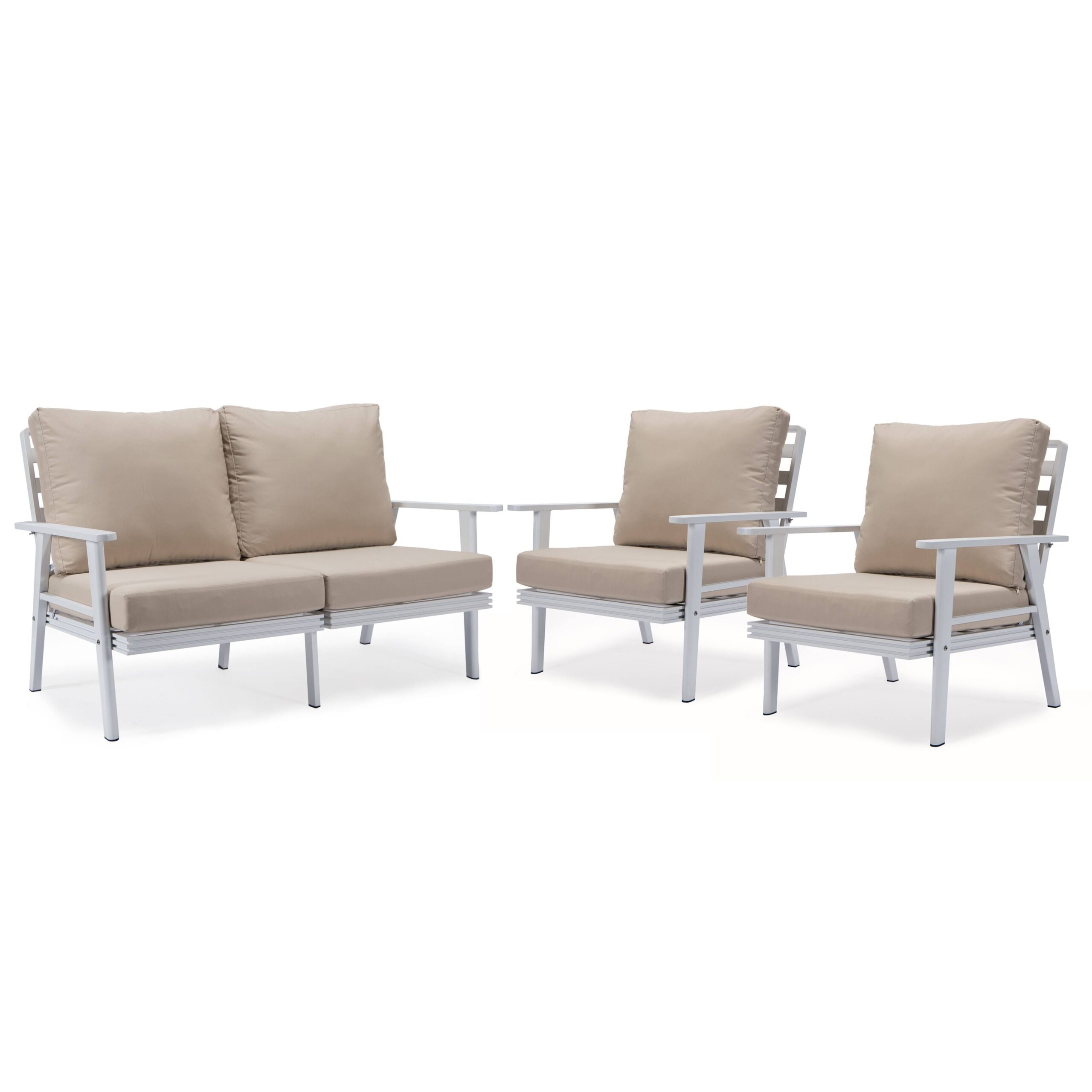 Leisuremod Walbrooke 3-piece Patio Set With White Aluminum Frame And Removable Cushions