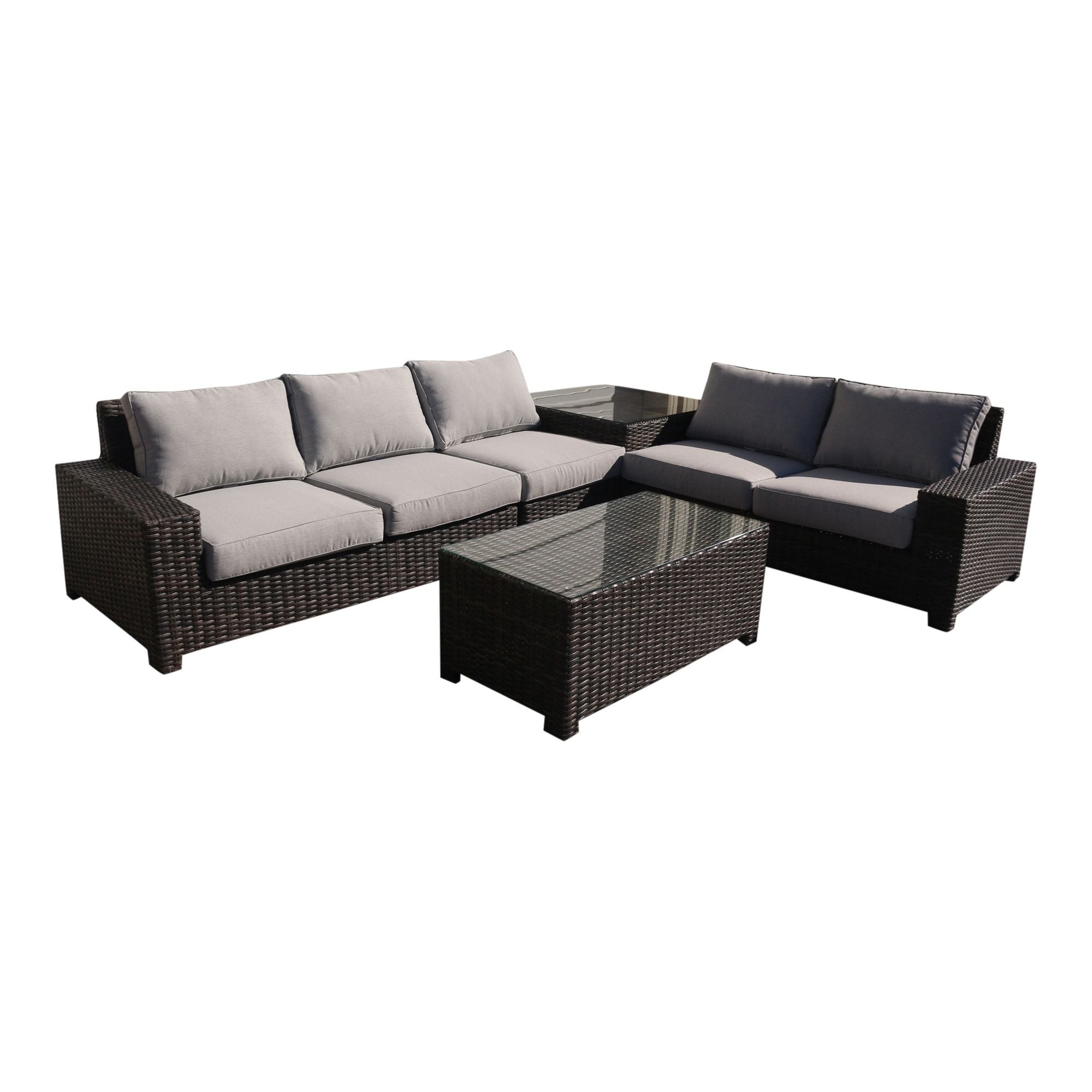 Courtyard Casual St Lucia 5 Piece Sectional Set With 1 Left And 1 Right Loveseats  1 Middle Chair  1 Corner Table And 1 Table