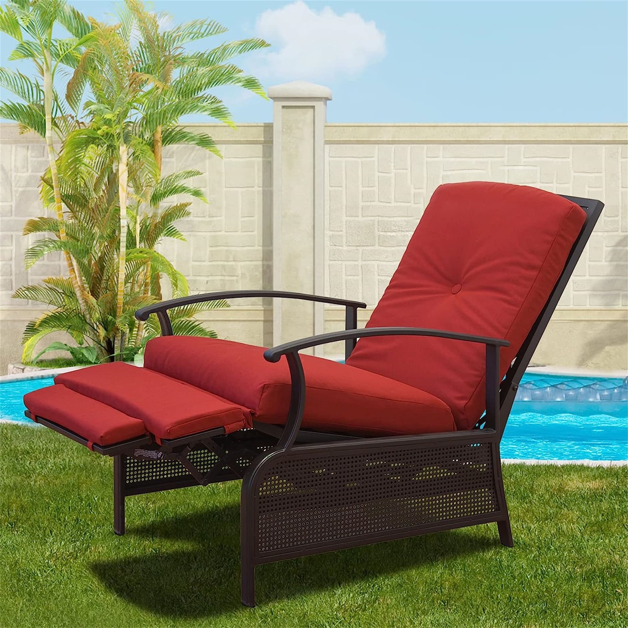 Patio Recliner Metal Frame Chair With Cushions