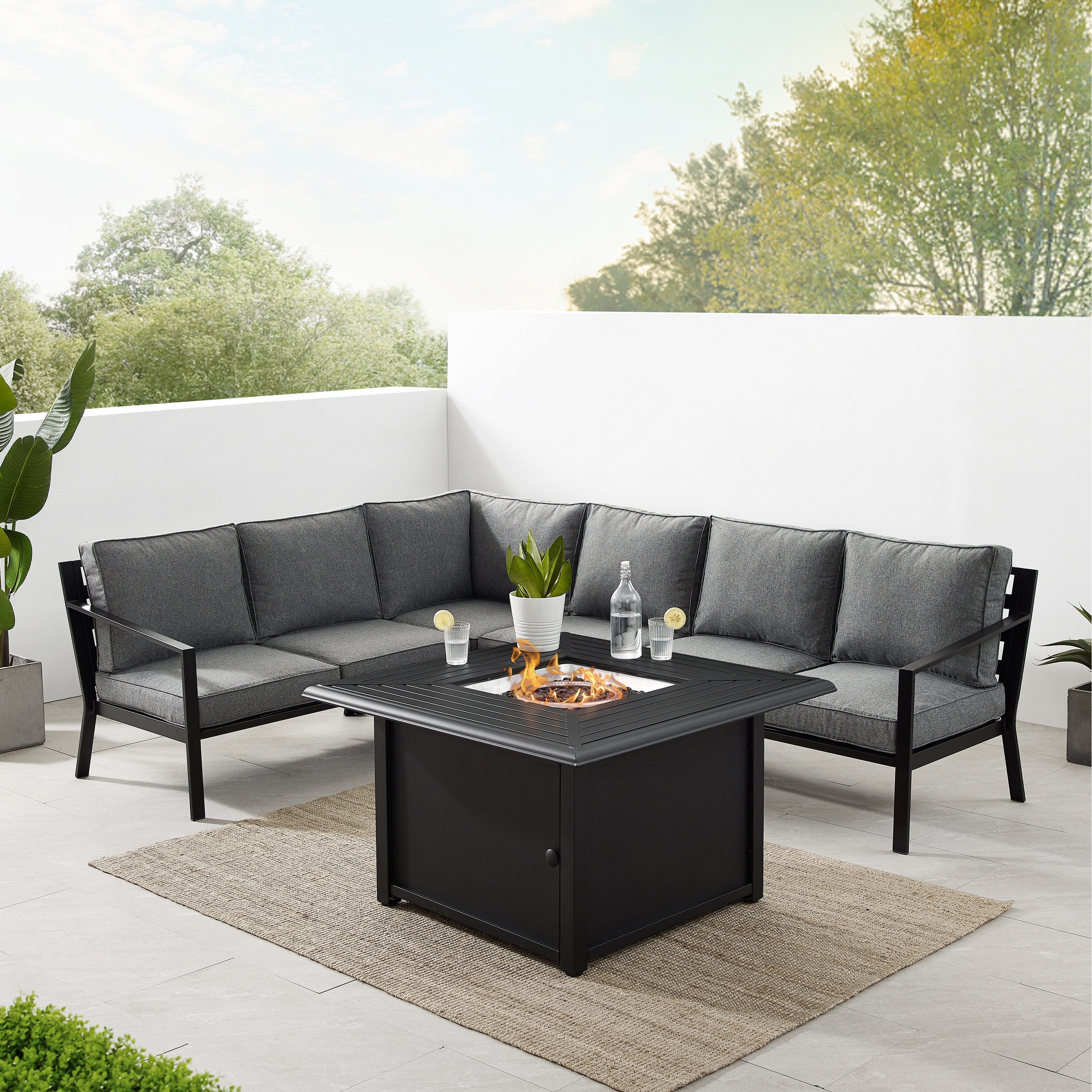 Clark 5pc Outdoor Metal Sectional Set W/fire Table