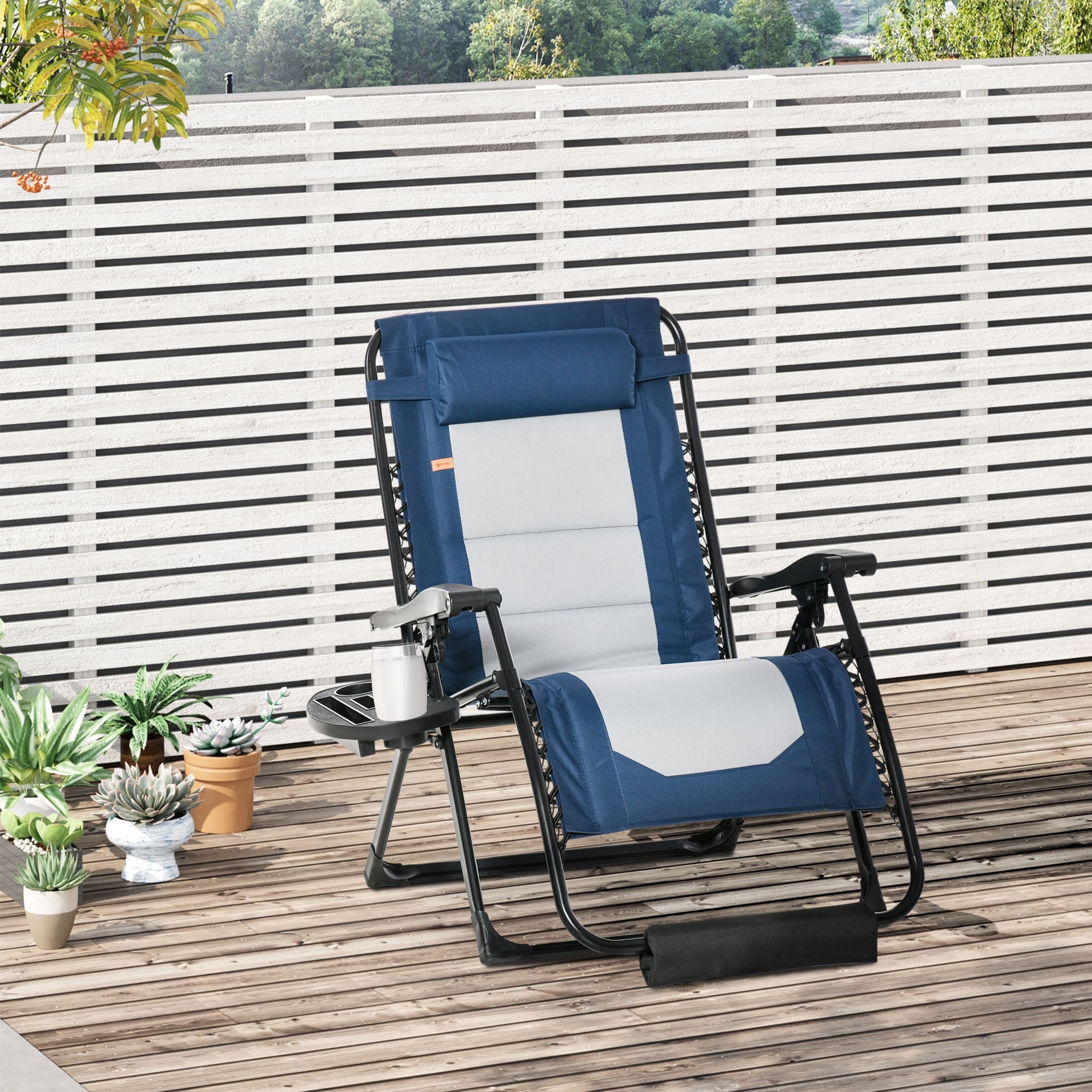Outsunny Zero Gravity Lounger Chair  Folding Reclining Patio Chair With Cup Holder  Headrest  Footrest  For Poolside  Camping