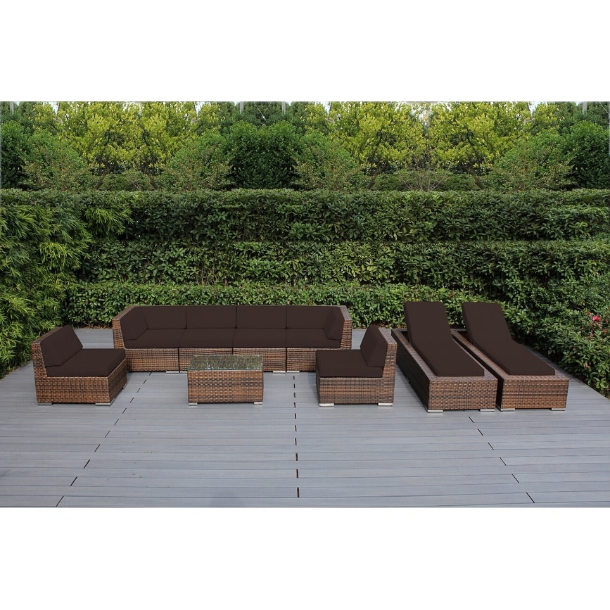 Ohana Outdoor Patio 9-piece Mixed Brown Cushioned Wicker Sofa Set - No Assembly