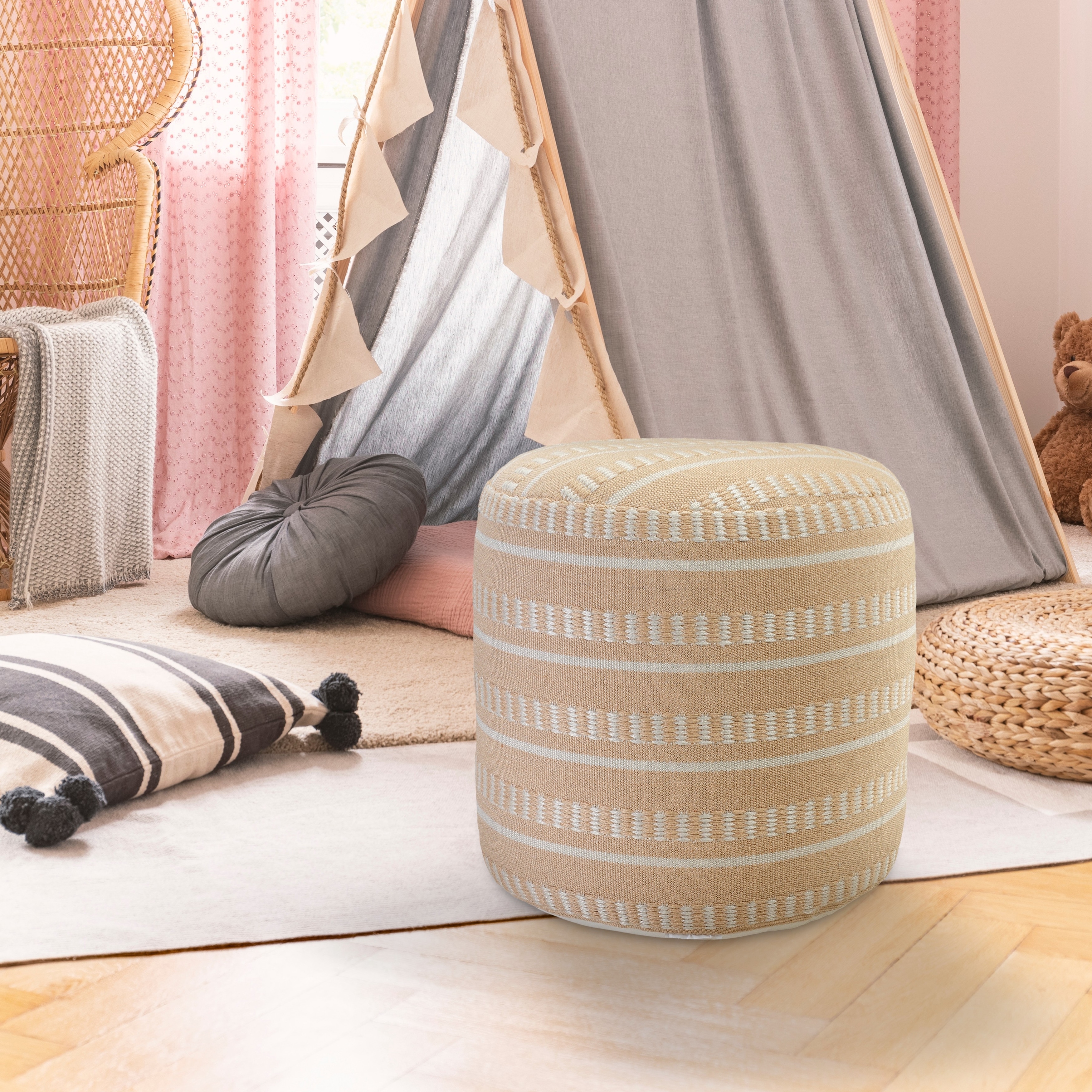 Lr Homedash And Stripe Geometric Indoor Outdoor Pouf - 20 X 20 X 20