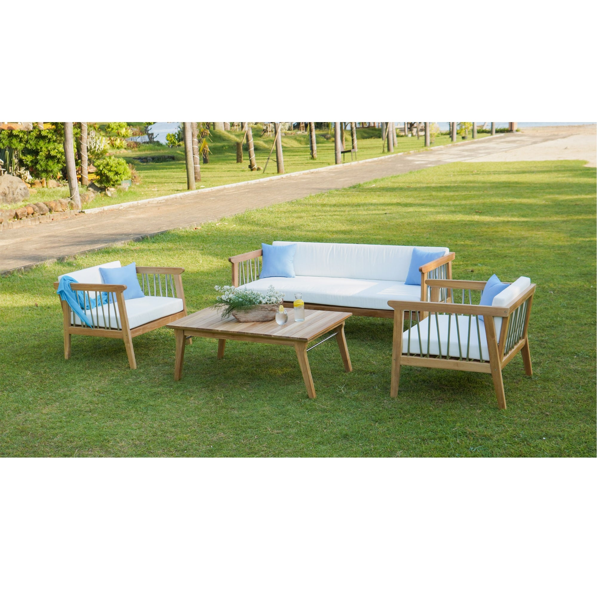 Rossio - Moshet Teak Outdoor Converation Set For 5 Person  Teak Coffee Table