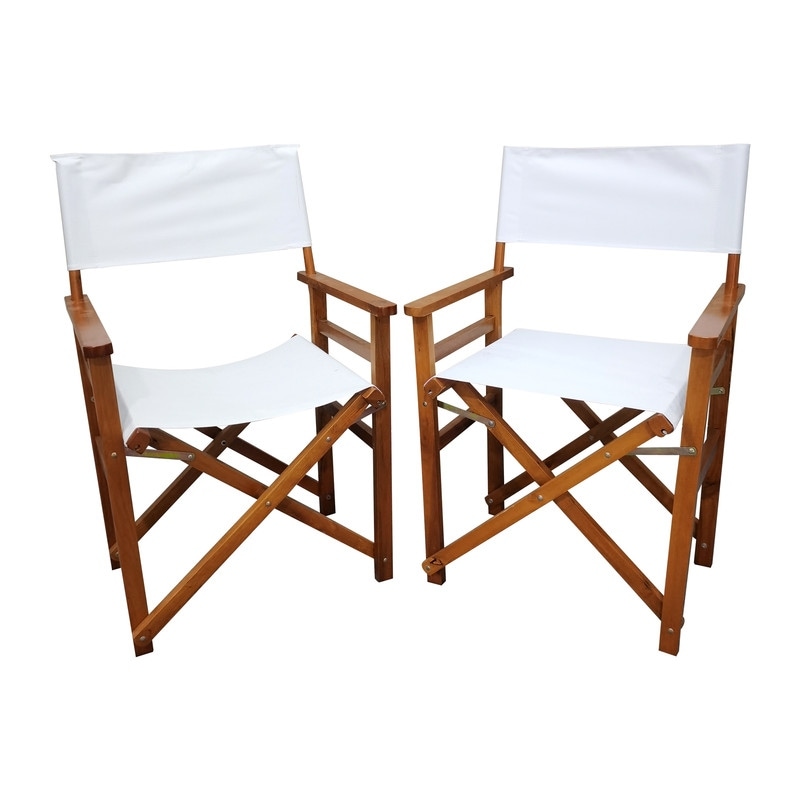 Outdoor White Folding Wooden Canvas Director Chair(set Of 2)