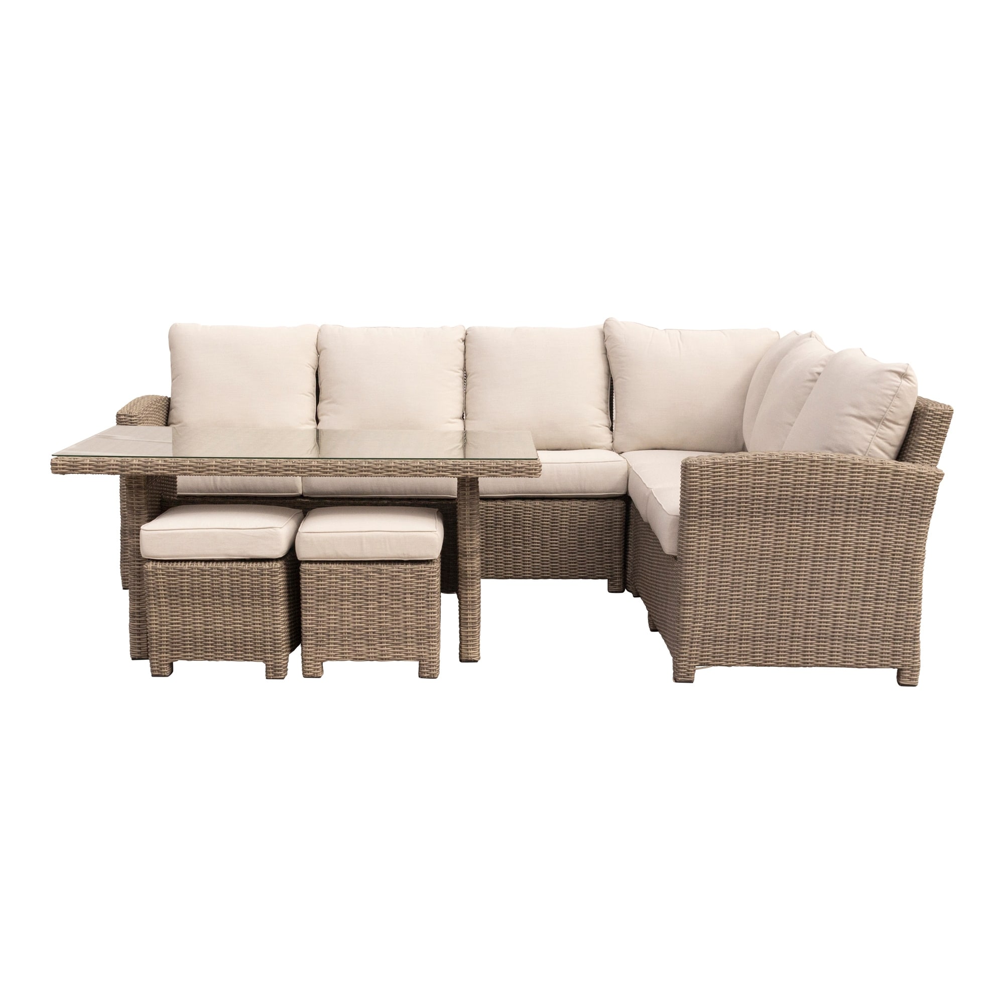 Courtyard Casual Capri 7 Pc Sectional With Chow Dining And Middle Extension Chair