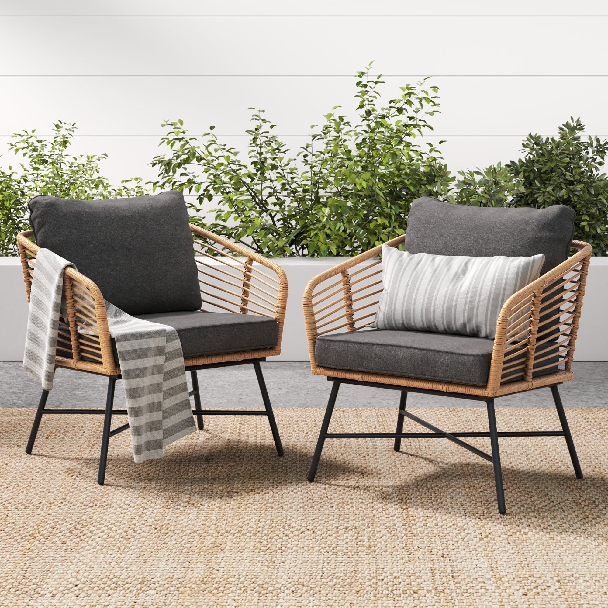 Flow Bohemian Rattan Wicker Chair  Upholstered Outdoor Chair Set For Patio Or Porch