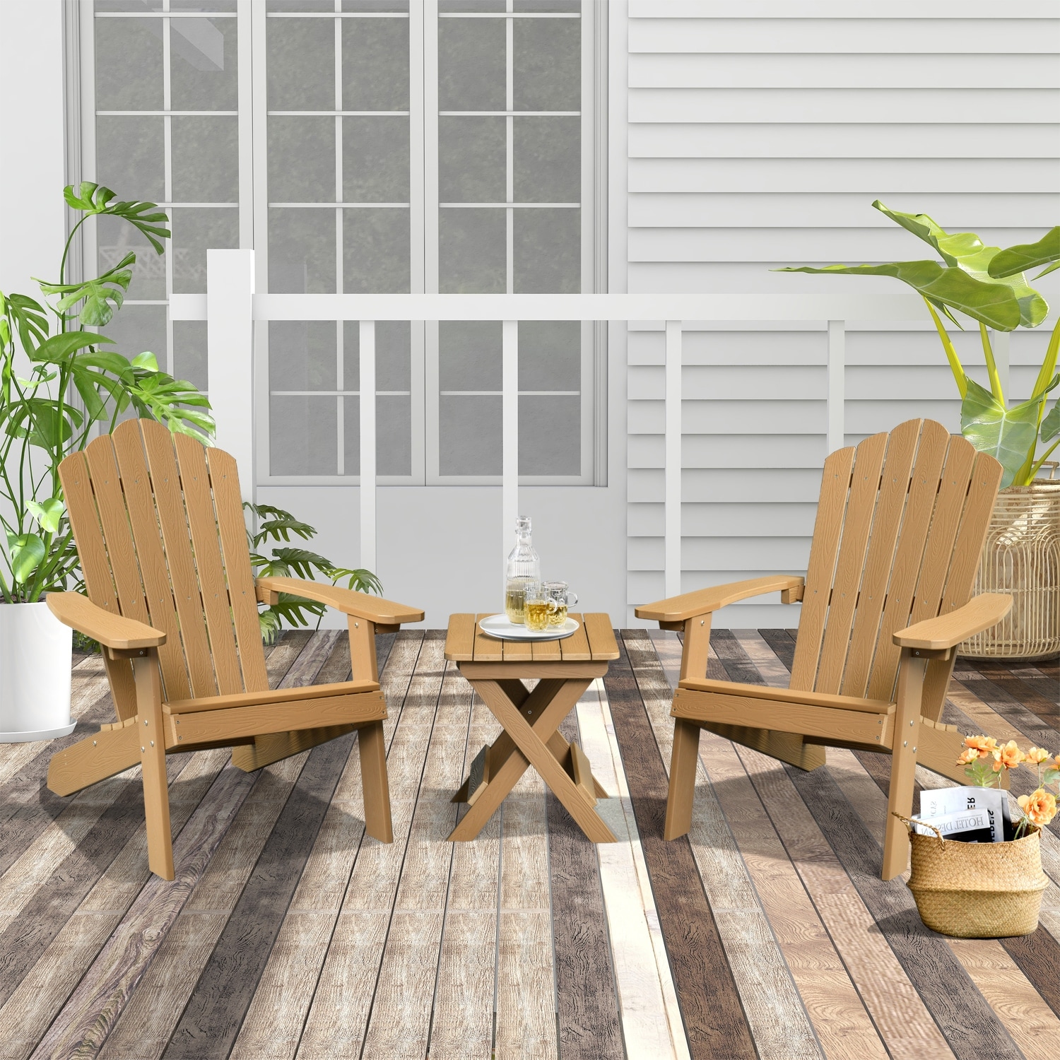Ovios 3 Pieces Plastic Wood Adirondack Outdoor Patio Chair Side Table