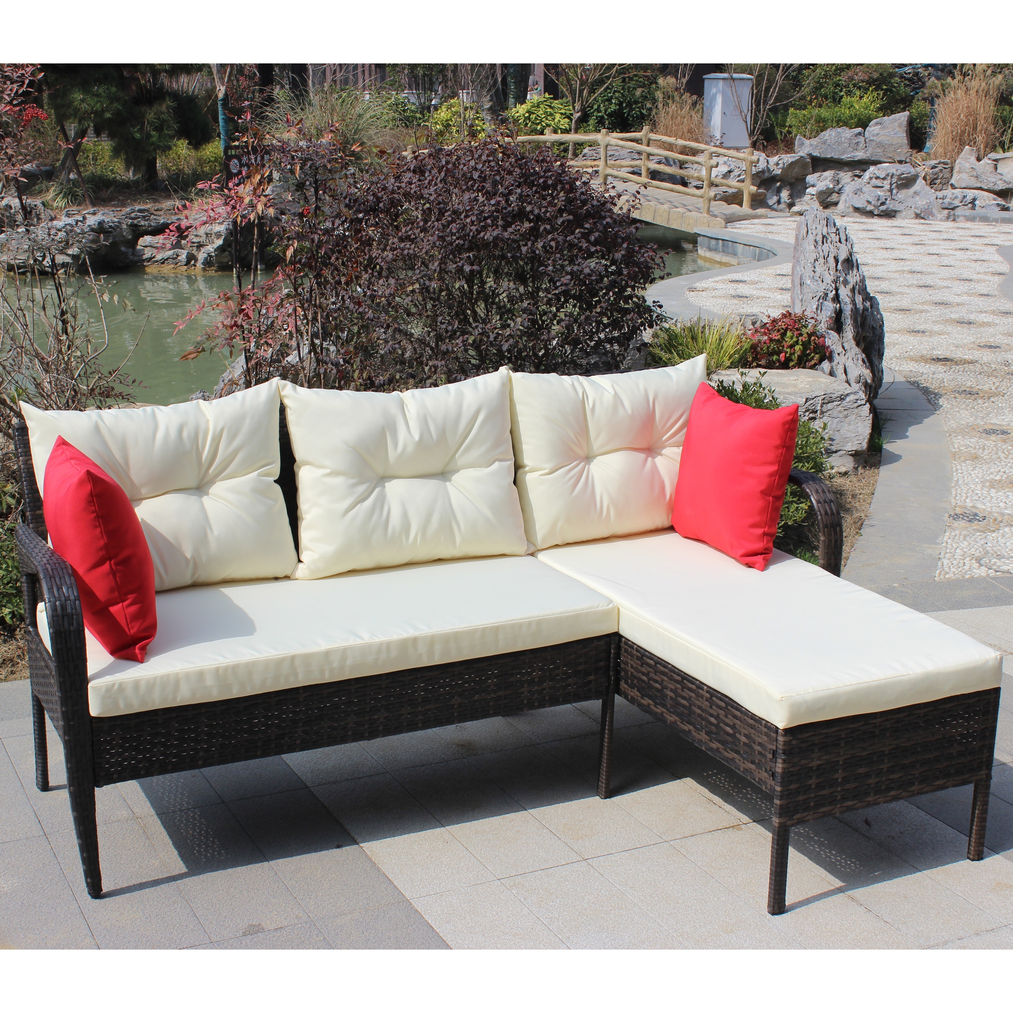 Outdoor Patio Furniture Sets  2 Piece Wicker Ratten Sectional With Cushions