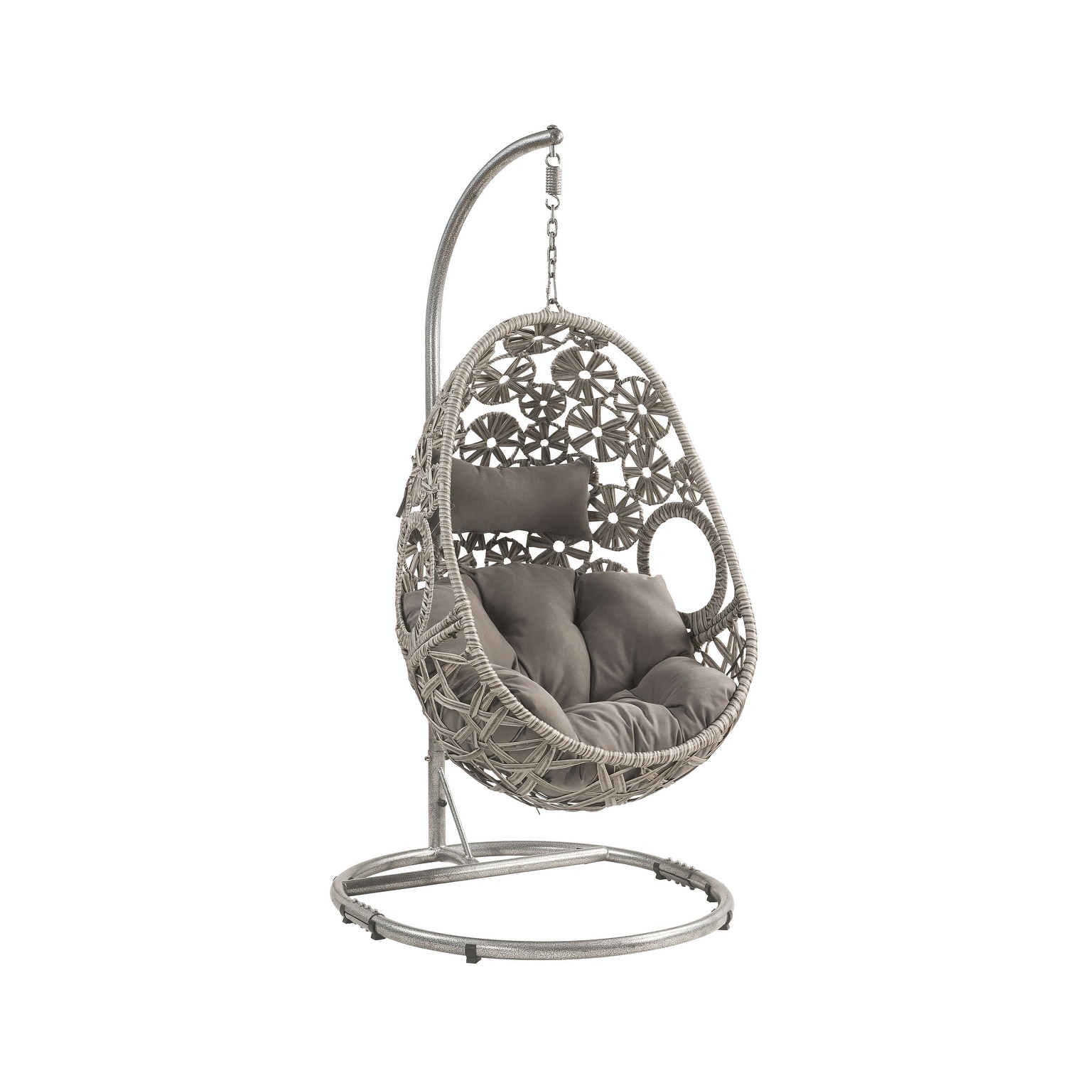 Acme Sigar Patio Hanging Chair With Stand In Light Gray