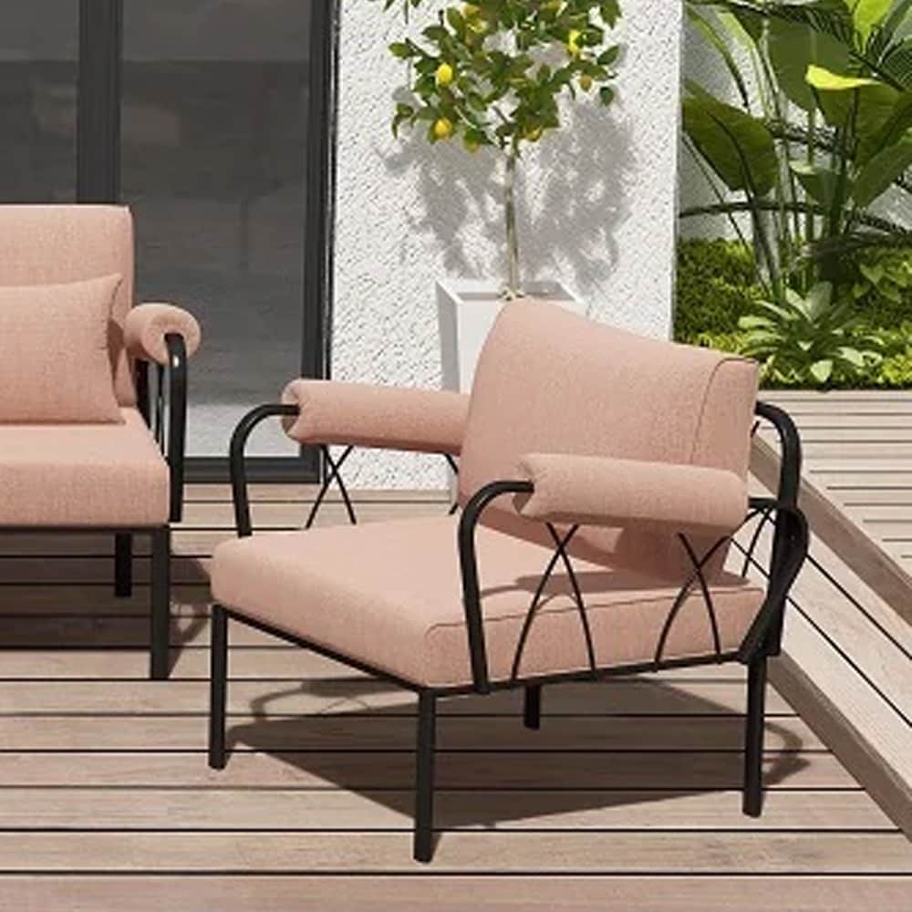 Rajni Patio Arm Chair In Pink Fabric and Black Finish