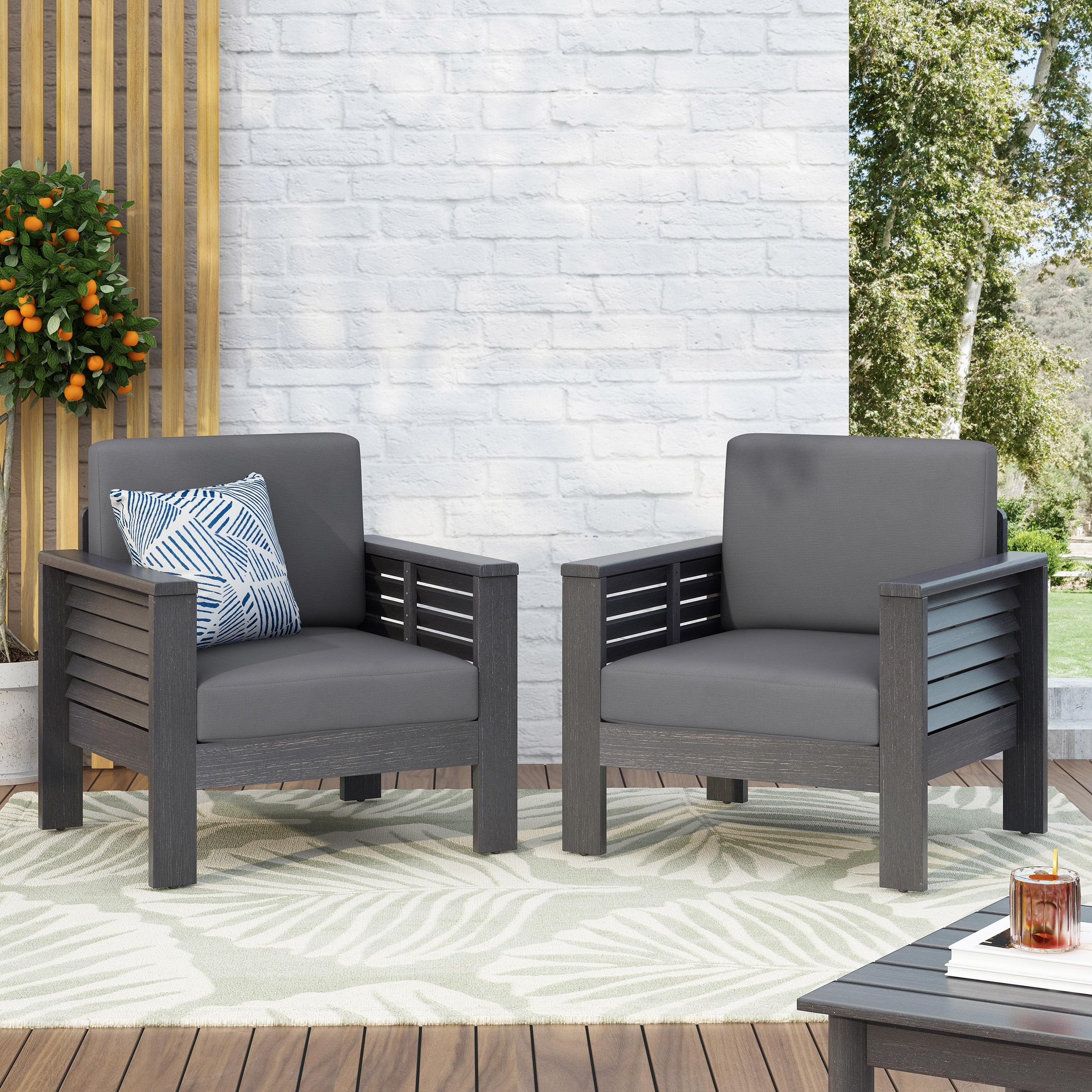 Louver Outdoor Acacia Wood Outdoor Club Chair With Cushions By Christopher Knight Home