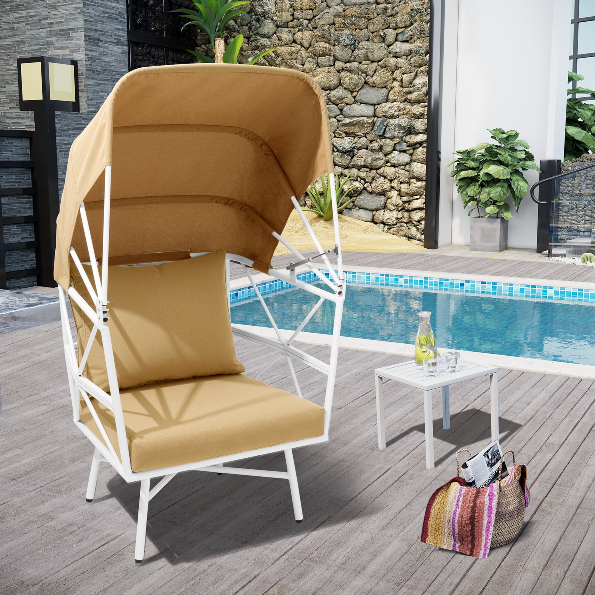 Outdoor Indoor Sofa Egg Chair With Retractable Sun Canopy