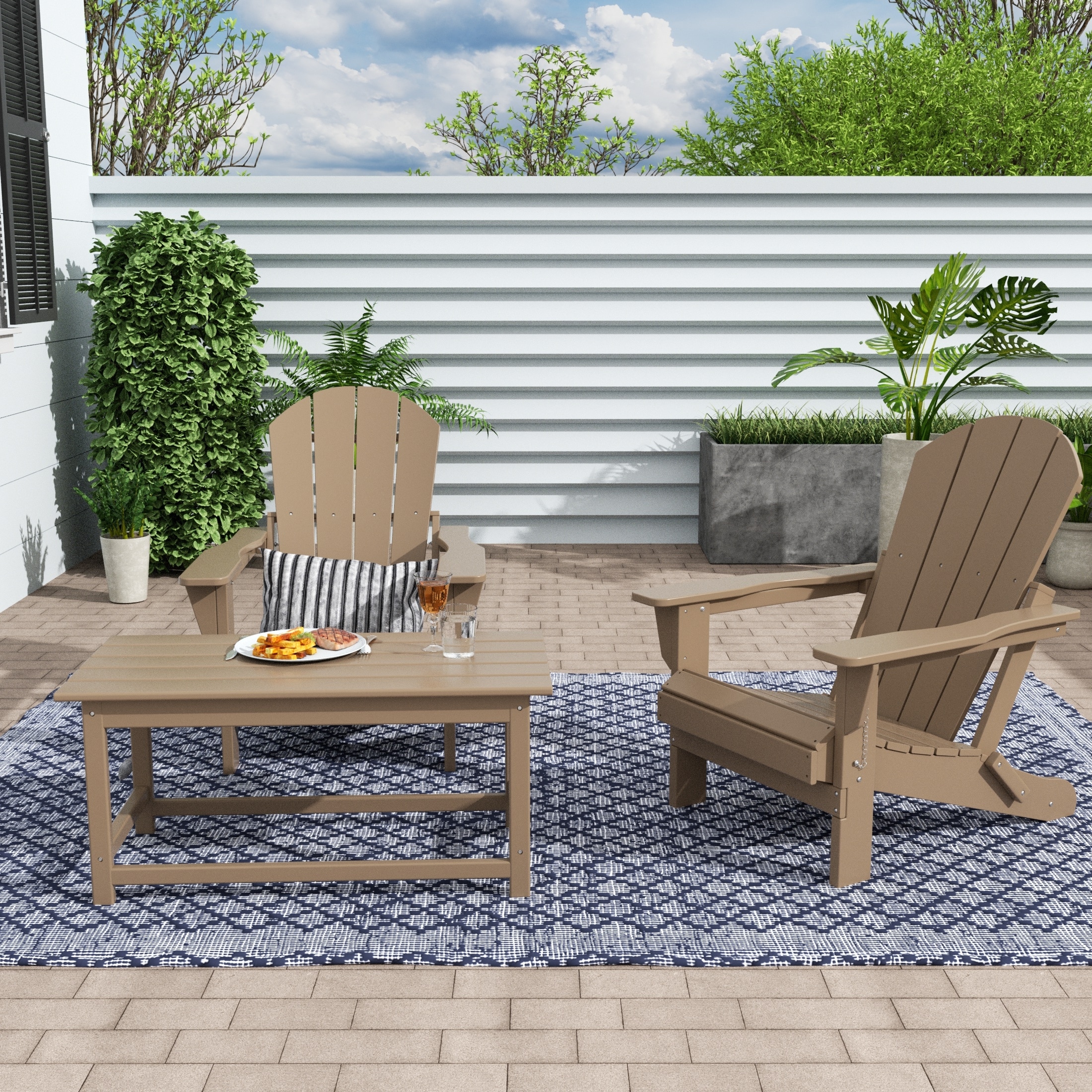 Polytrends Laguna All Weather Poly Outdoor Patio Adirondack Chairs Set - With Coffee Table (3-piece)