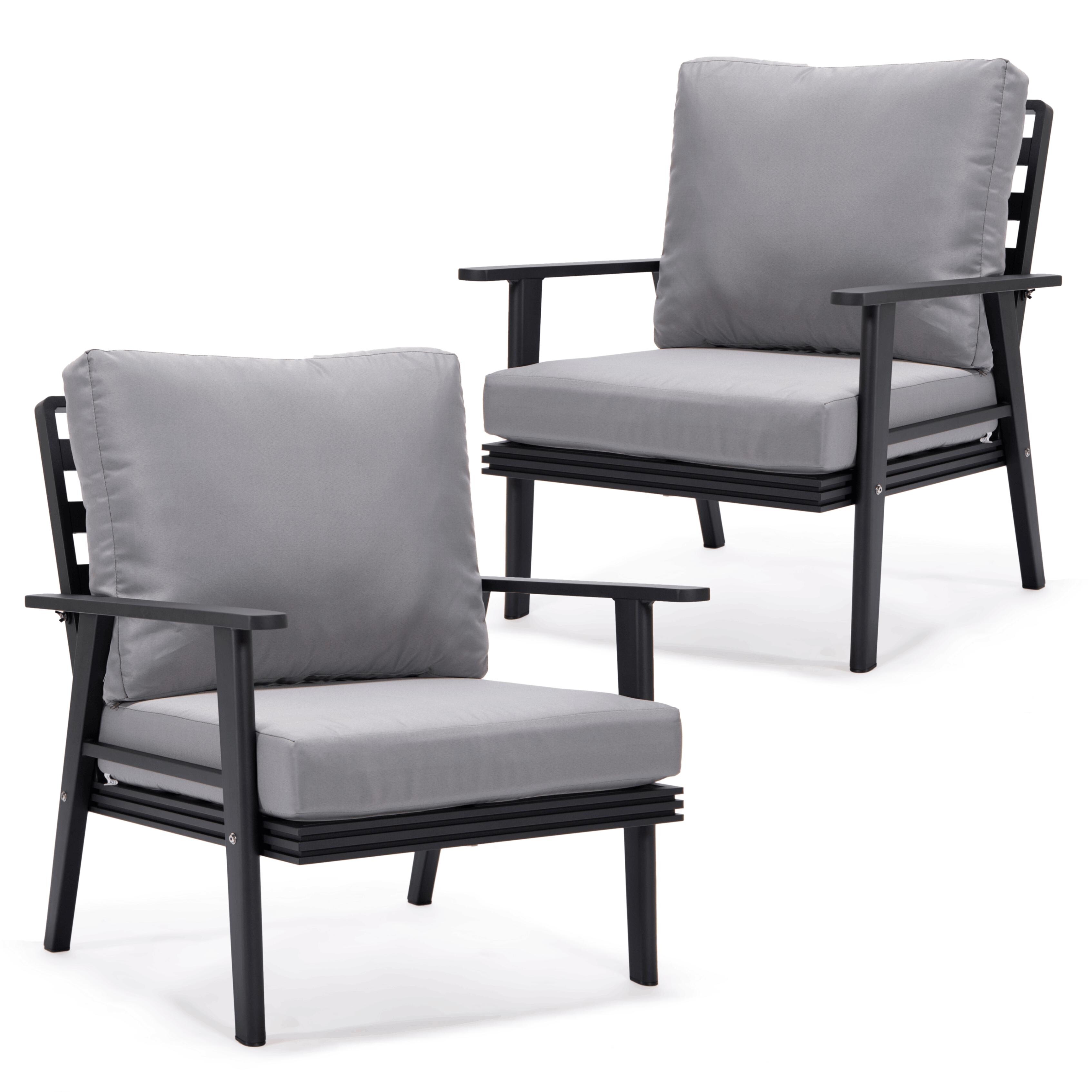 Leisuremod Walbrooke Black Patio Armchairs With Cushions Set Of 2