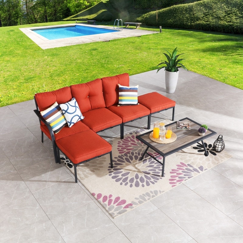 Patio Festival Curve-arm 6-piece Outdoor Conversation Set With Red Cushions