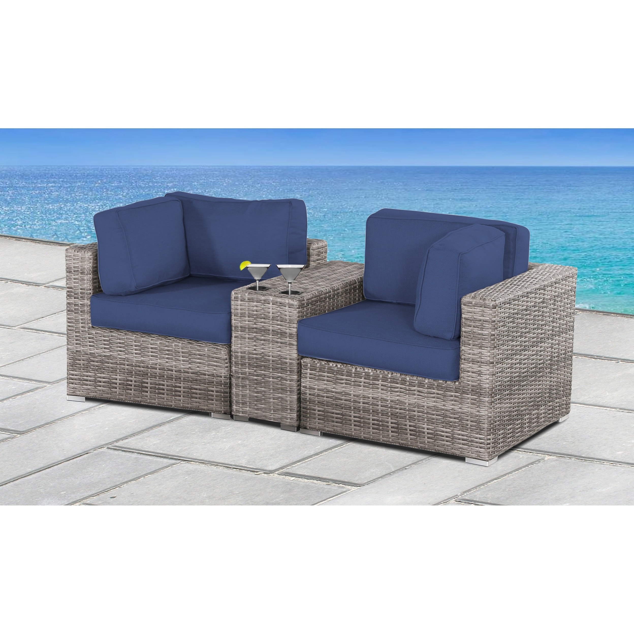 Outdoor 3 Piece Wicker Loveseat With Cushions