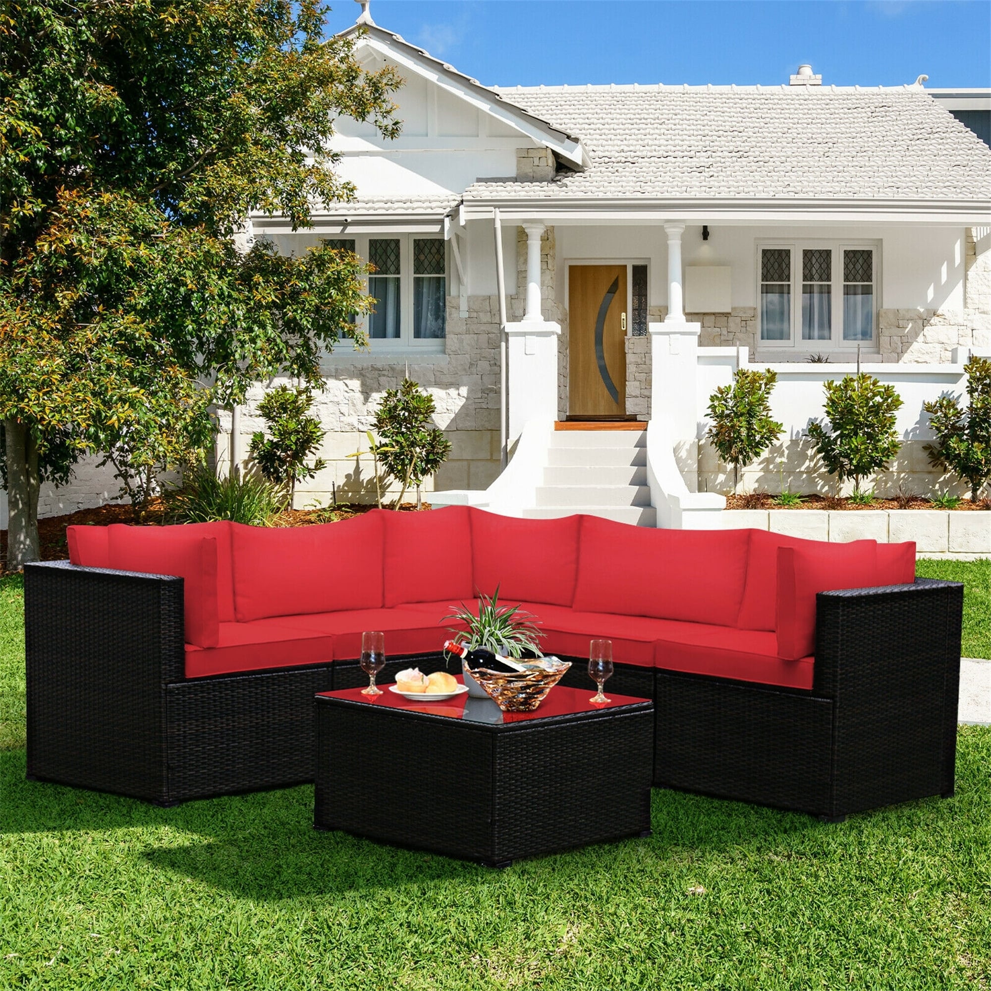 6-piece Patio Conversation Sofa Set Outdoor Furniture Set