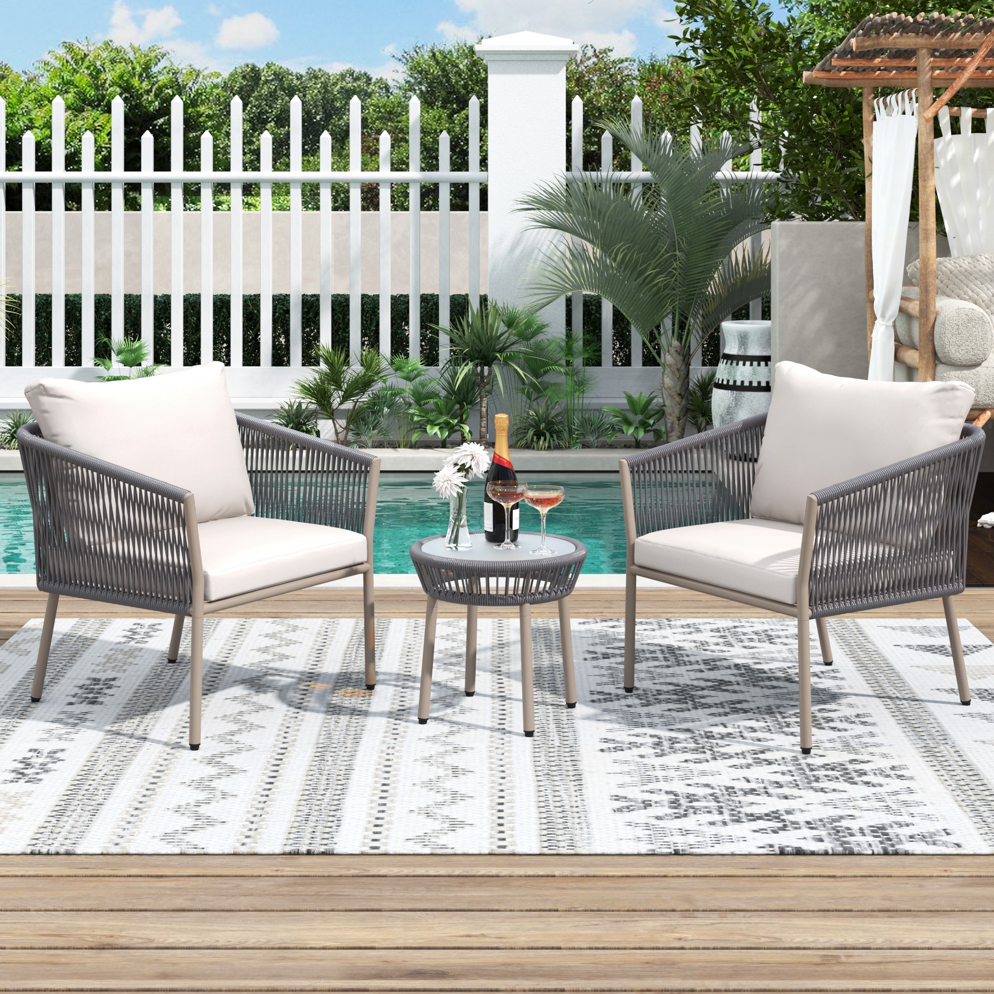 3 Pieces Outdoor Set With 2 Single Chairs And 1 Coffee Table