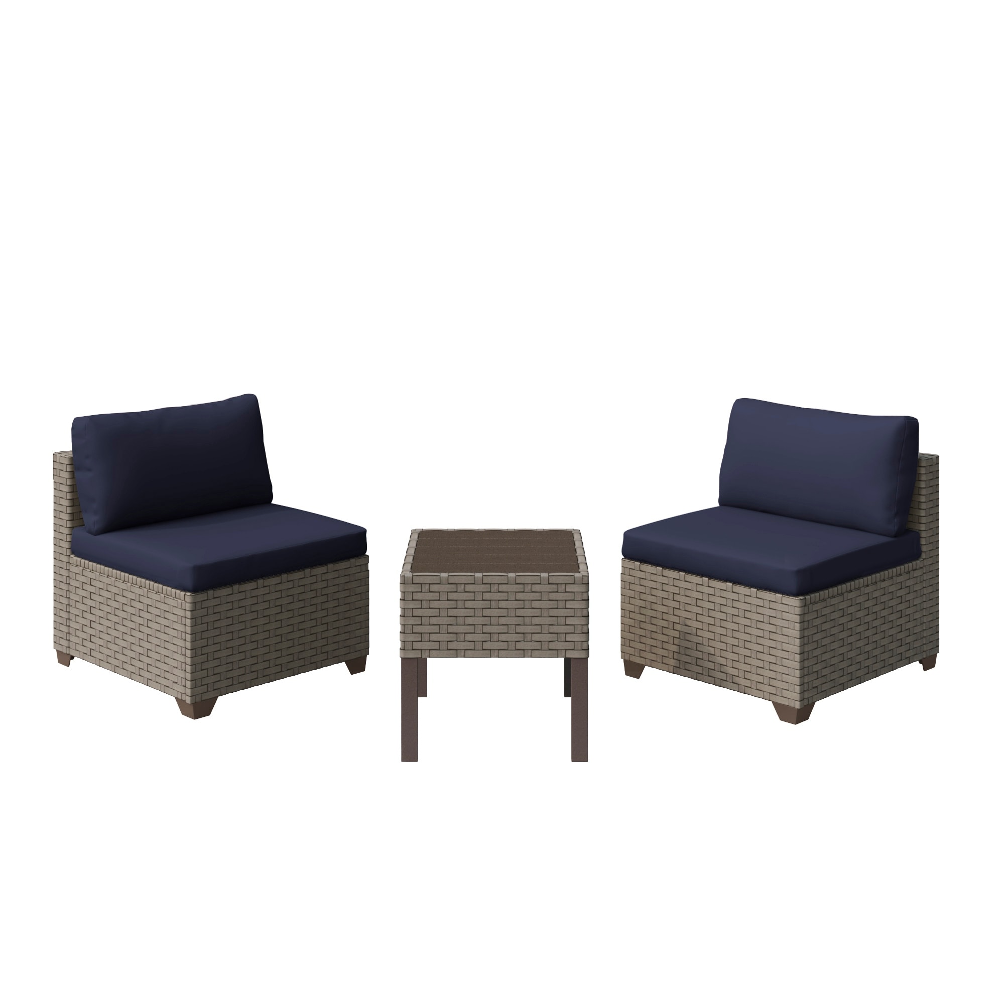 Keys 3-piece Outdoor Conversation Set With Armless Sofas And End Table In Summer Fog Wicker