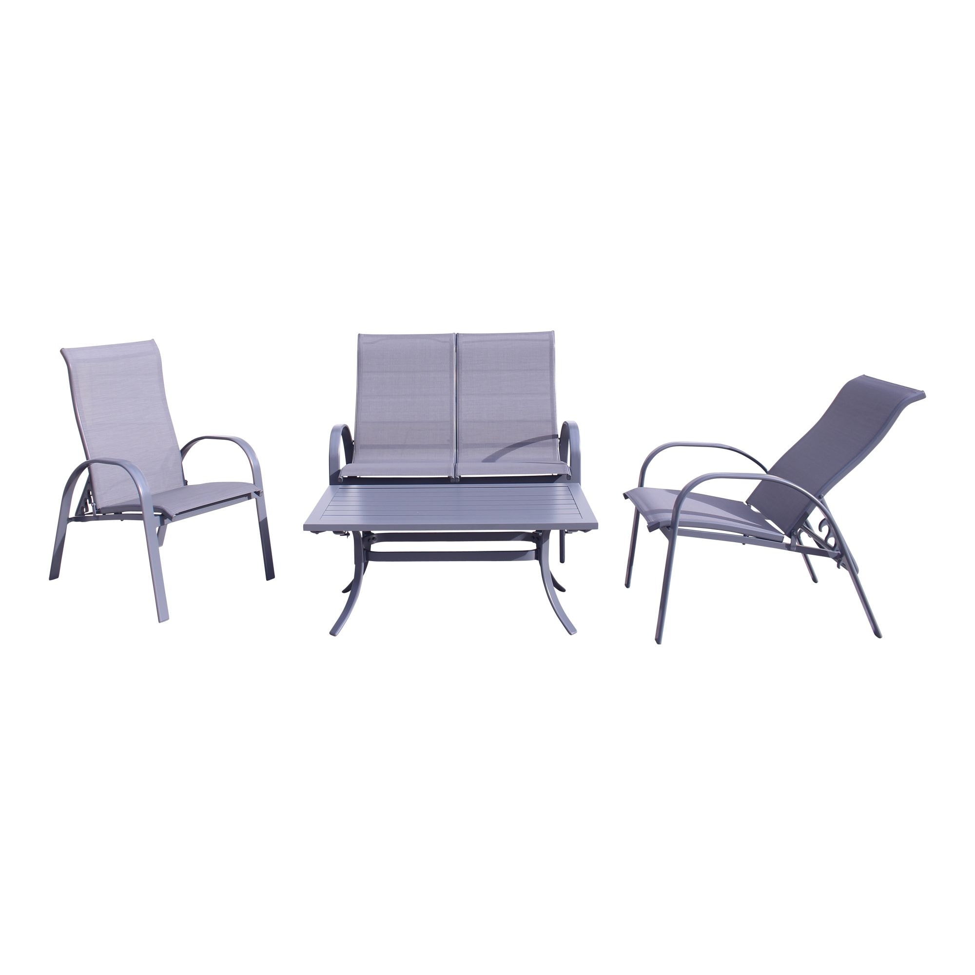 Courtyard Casual Santa Fe Dark Gray 4 Piece Loveseat Glider Set W/ 1 Loveseat Glider  2 Reclining Sling Chairs And Coffee Table