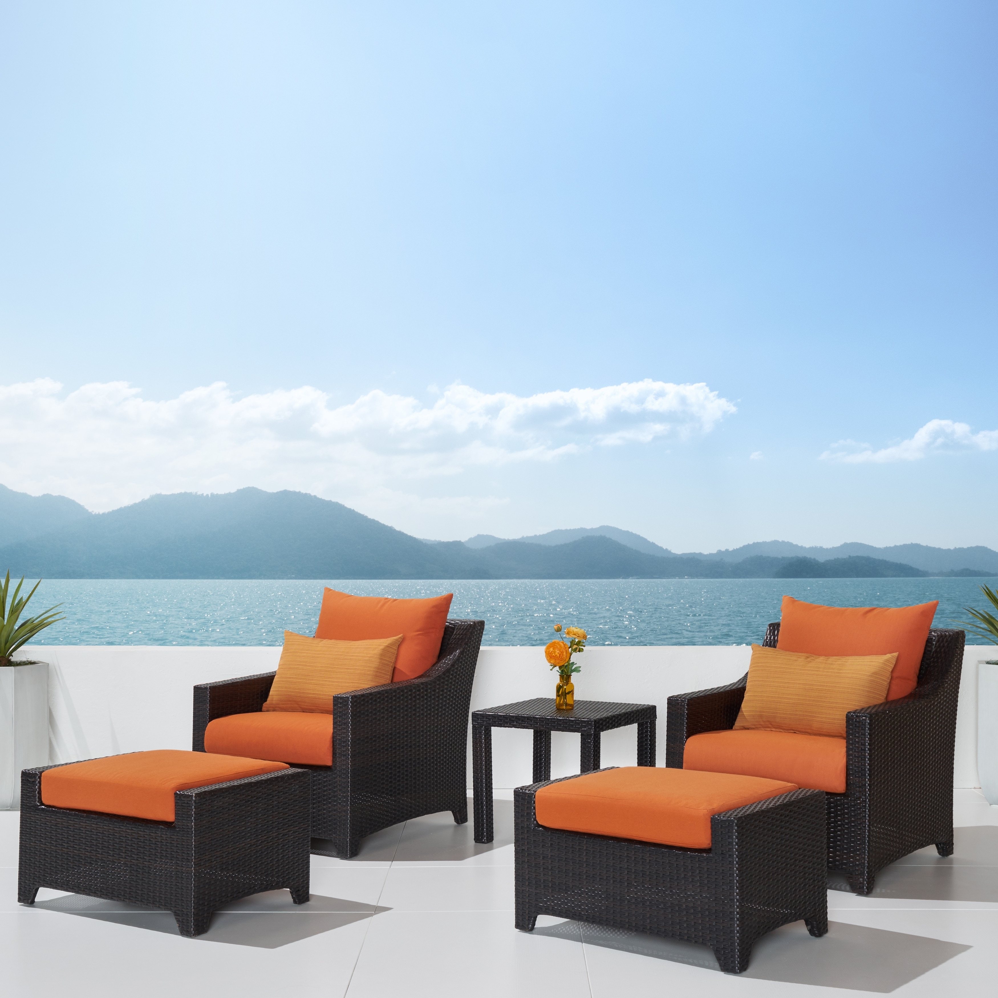 Deco 5 Piece Sunbrella Outdoor Patio Club Chair And Ottoman Set - Tikka Orange