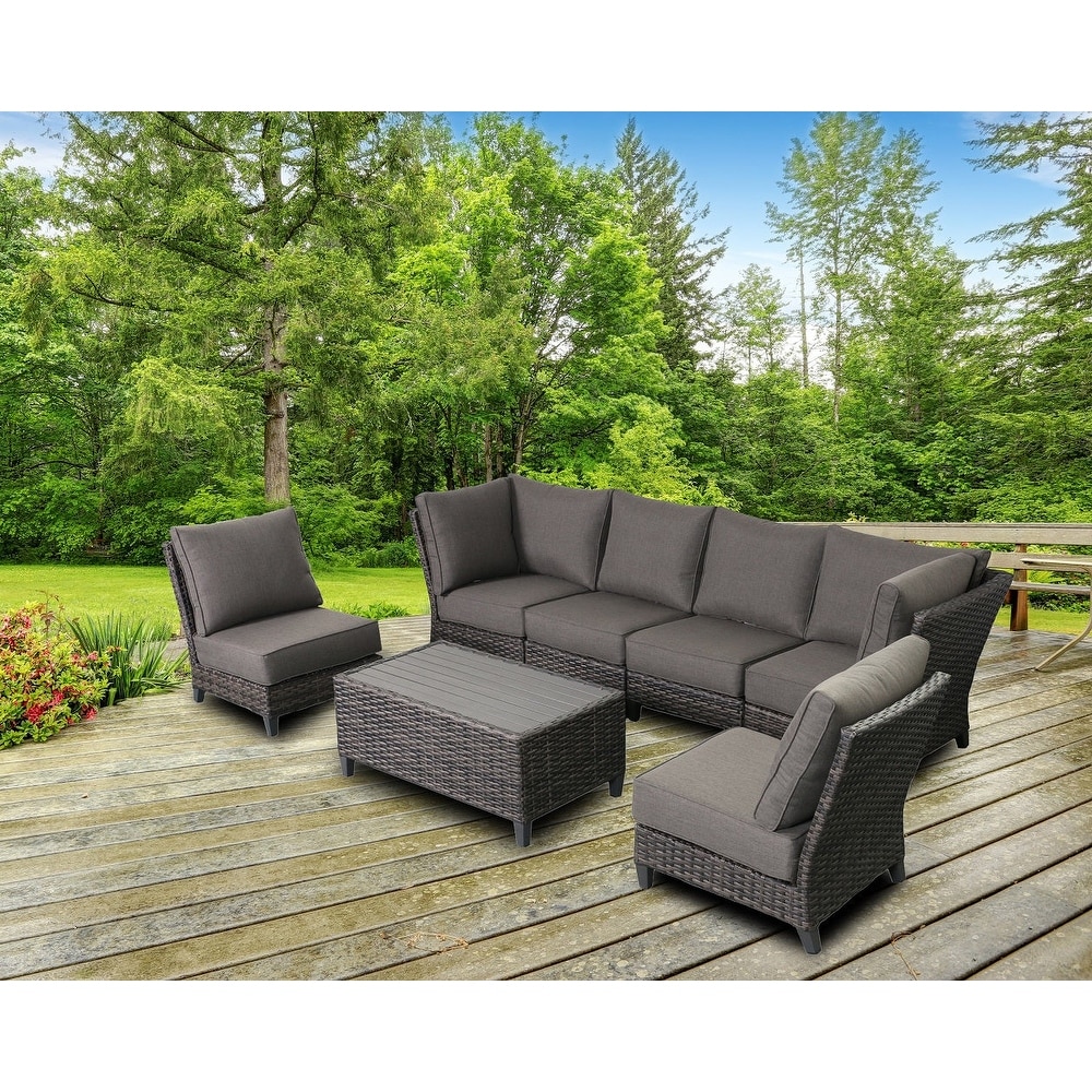 Barbados 6-piece Outdoor Sectional Set Patio Furntiture Rattan Wicker Includes Grey Olefin Cushions